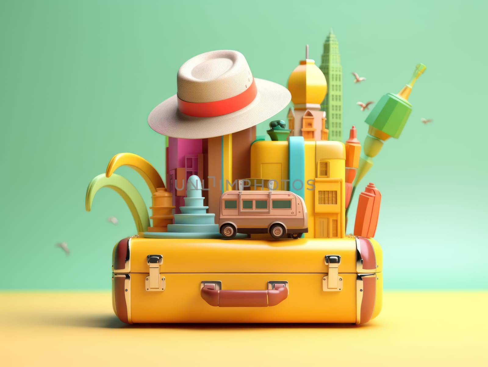 Colorful travel and summer concept with suitcase with colorful background. Generative AI by nateemee