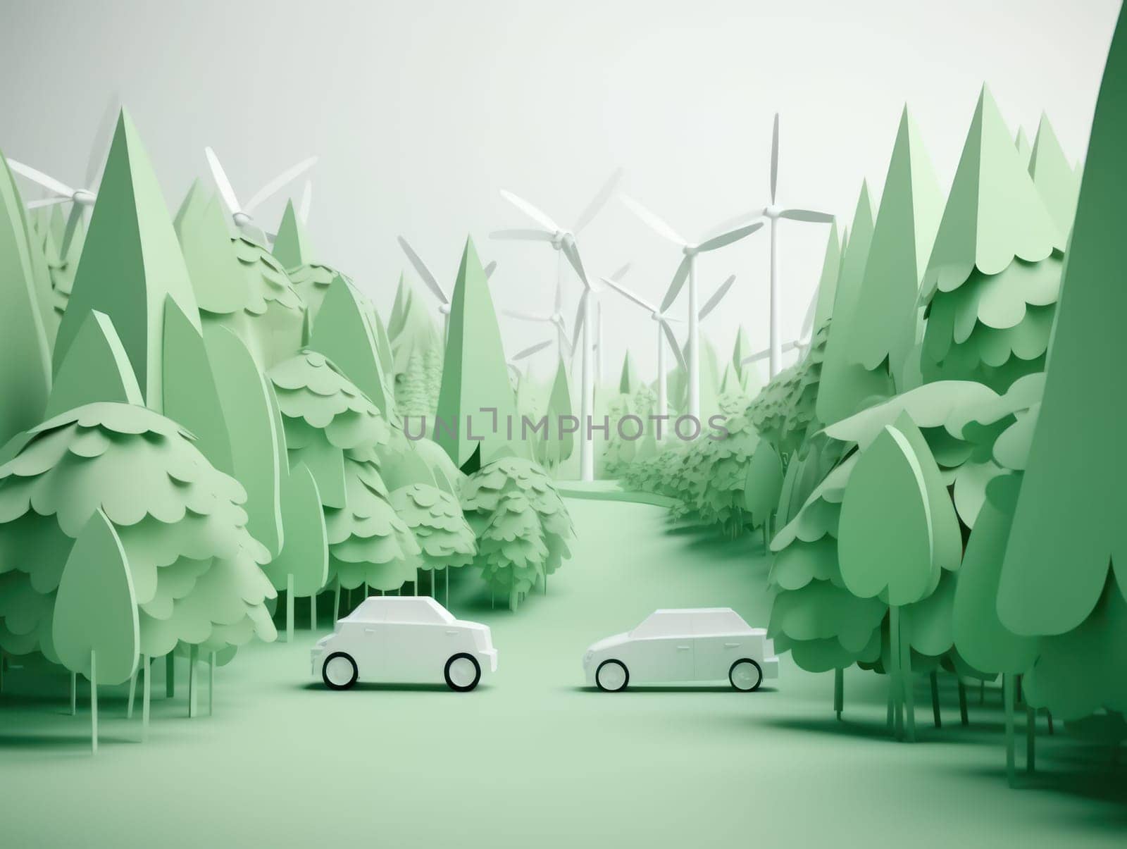 Green energy and environment paper cut. Generative AI.