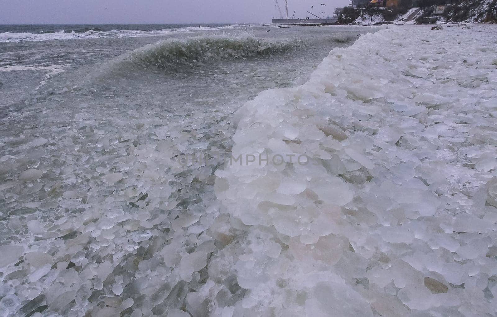 Round and pancaked ice near the shore of the frozen Black Sea, harsh winter of 2011 by Hydrobiolog