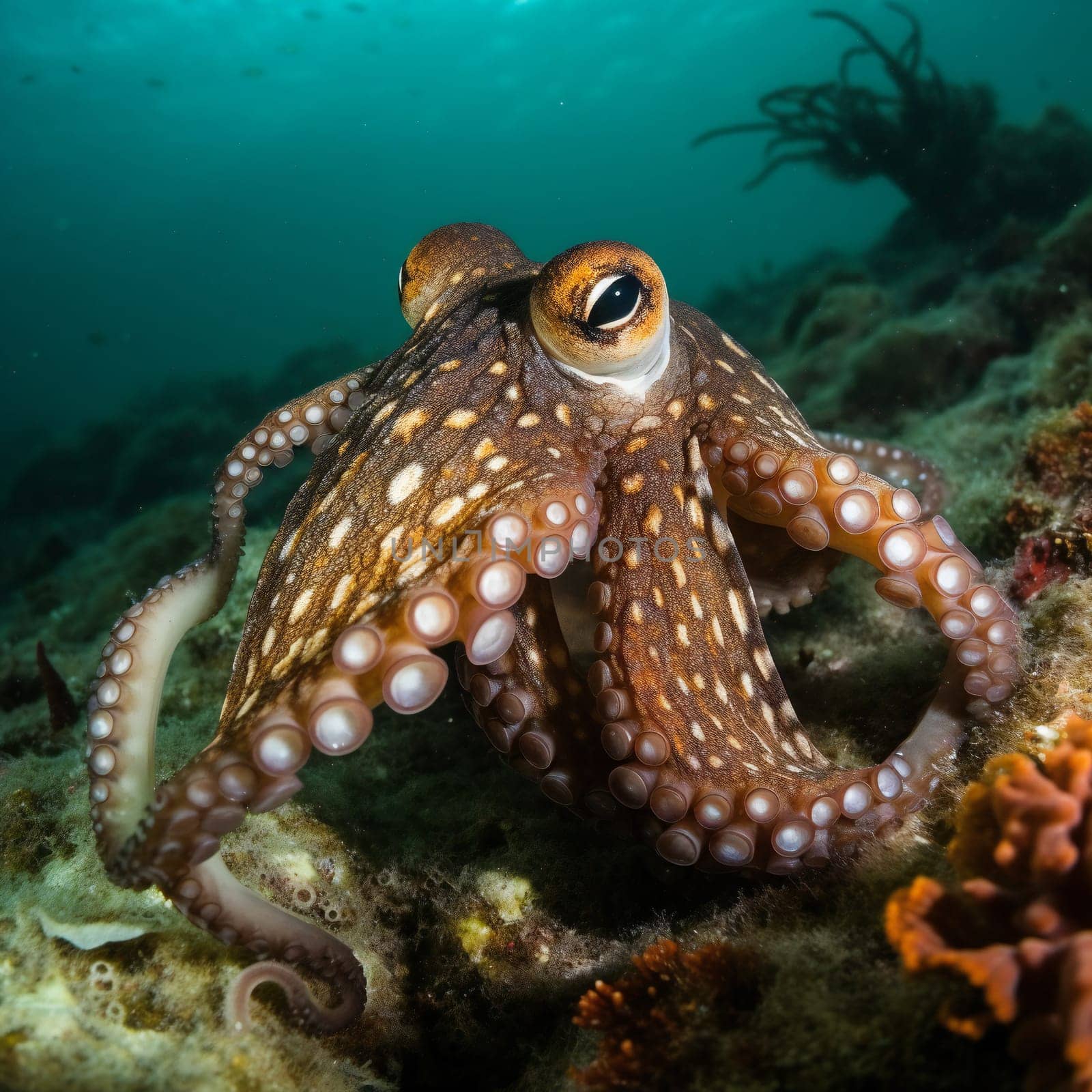 Reef Octopus (Octopus cyaneus) also known as Big Red Octopus underwater