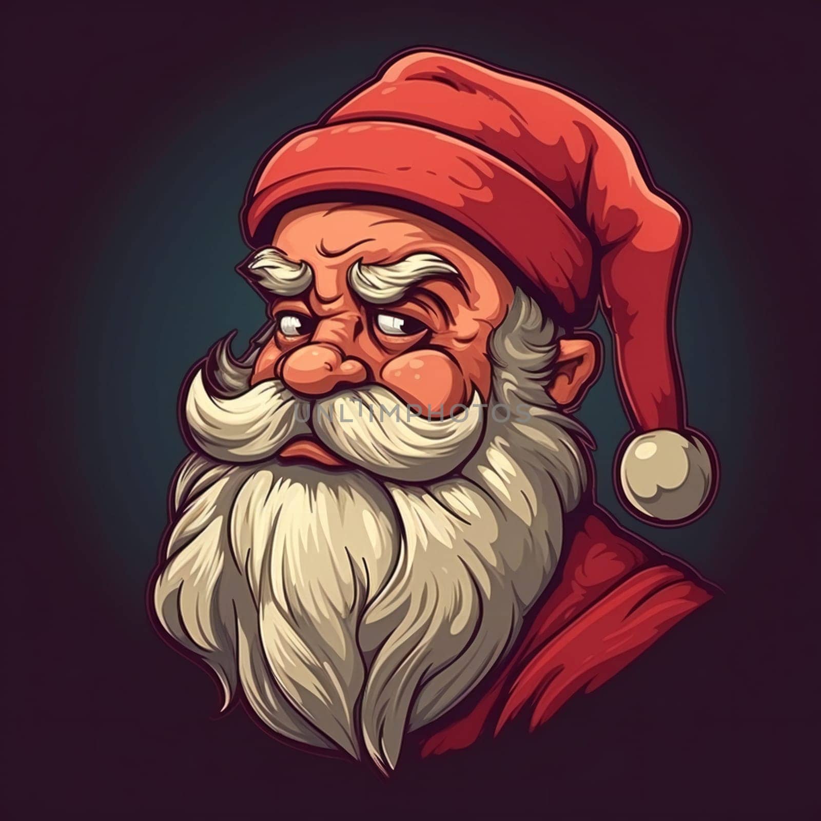 Santa Claus Portrait Illustration, Christmas Art, Isolated serious