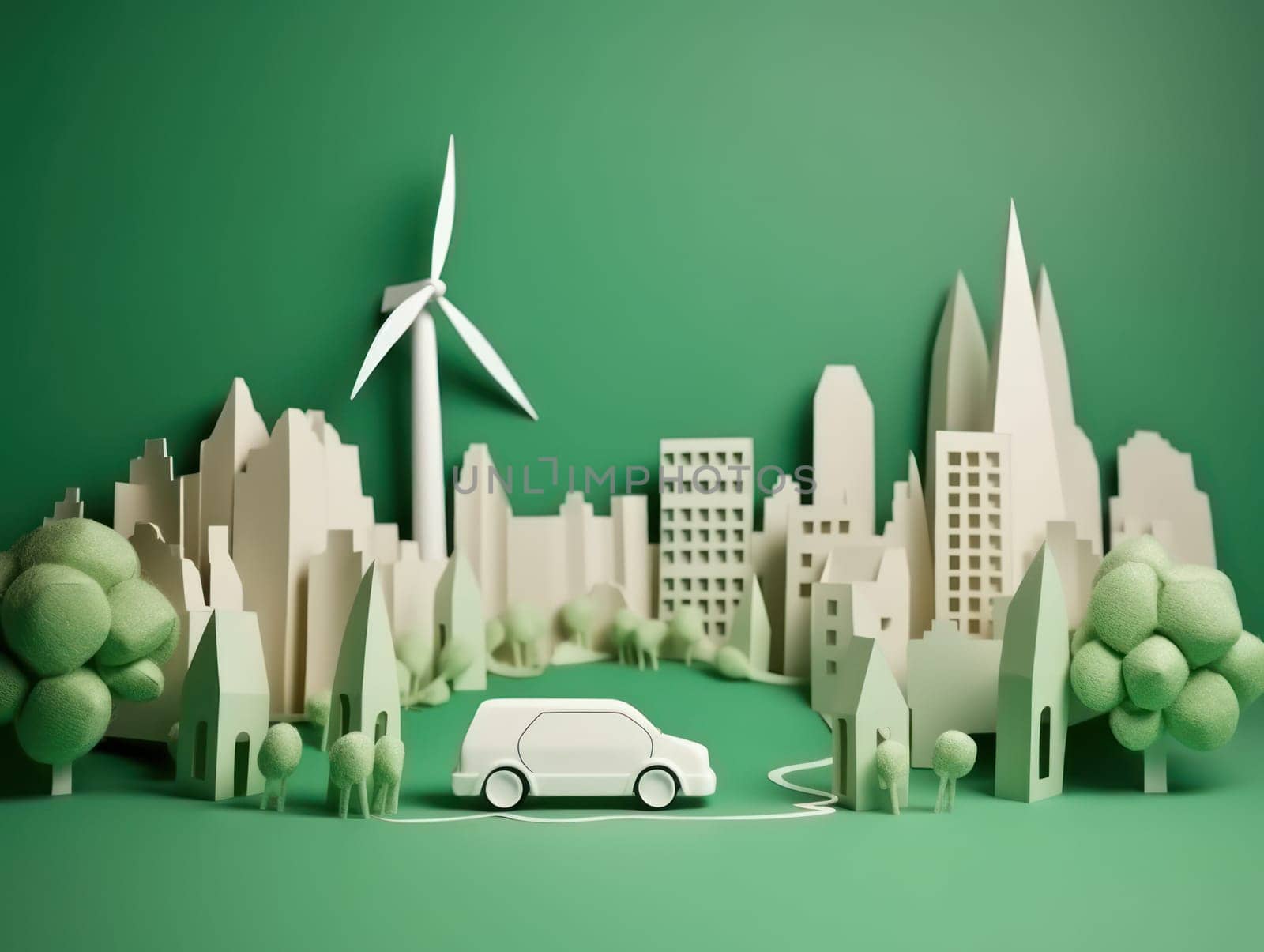 Green energy and environment paper cut. Generative AI.