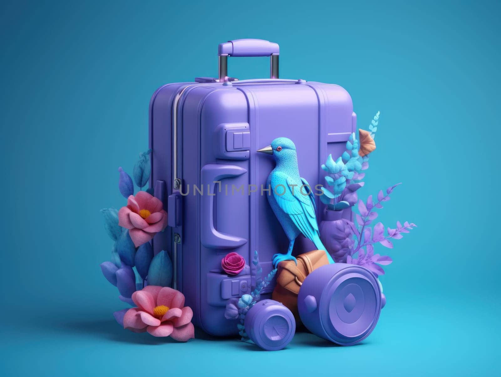 Colorful travel and summer concept with suitcase with colorful background. Generative AI.