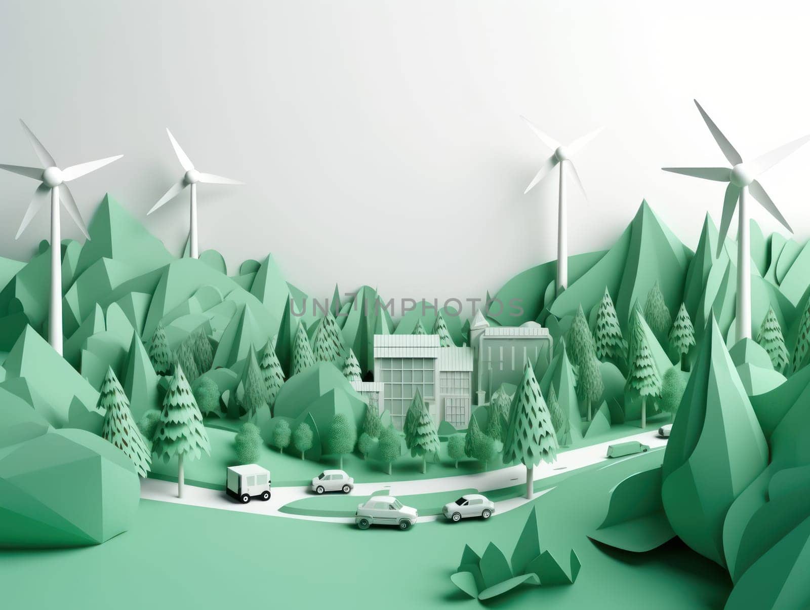 Green energy and environment paper cut. Generative AI.