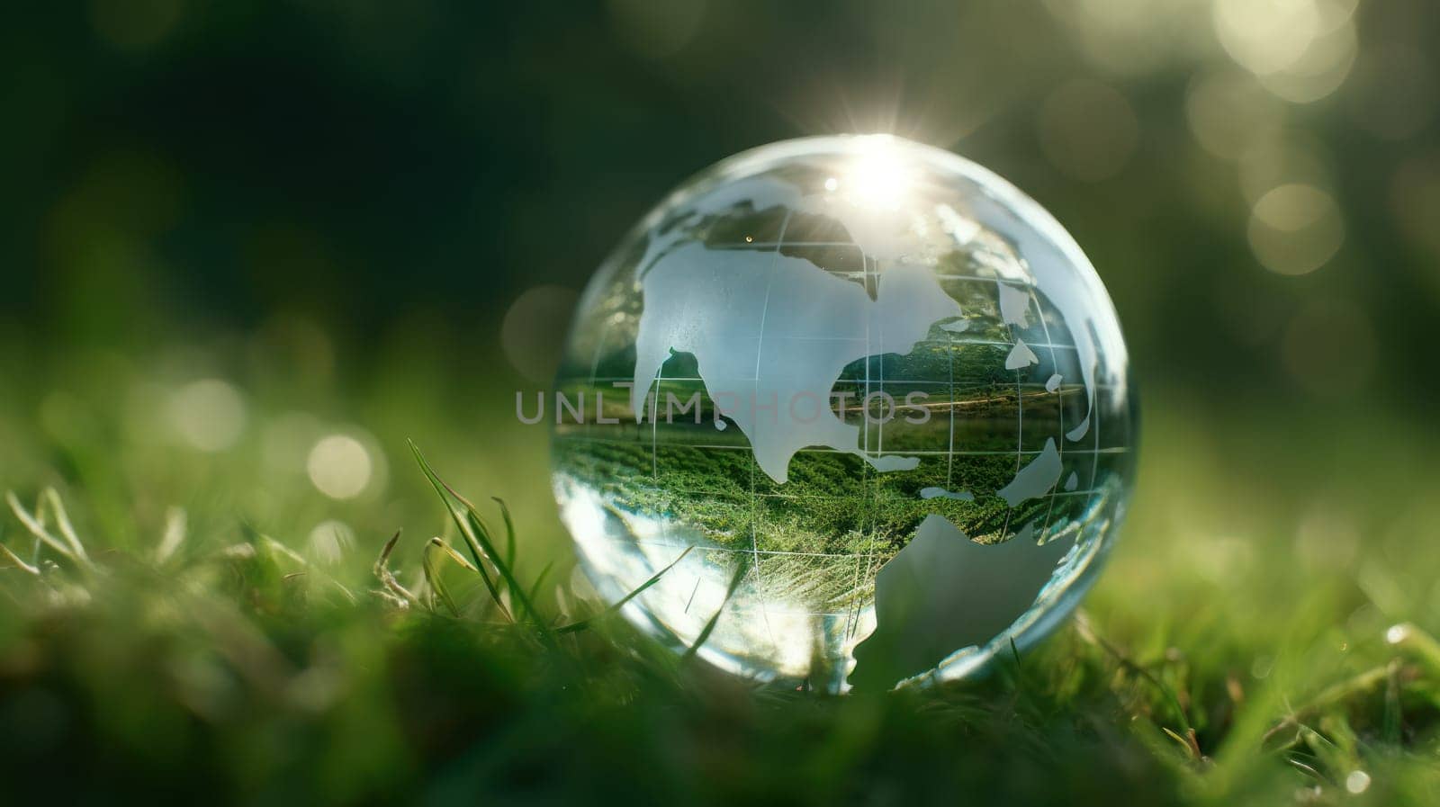 Sustainable and environment concept of clear transparent world on the ground, earth day concept. Generative AI.