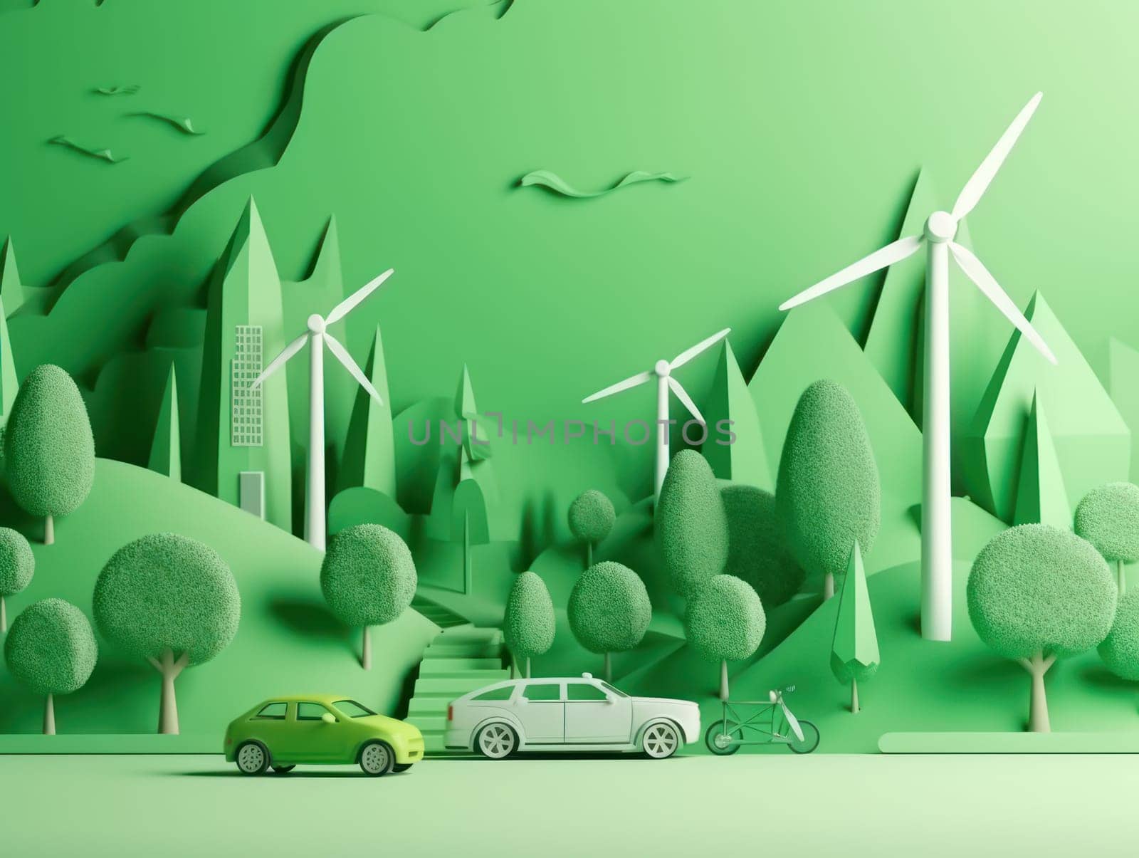 Green energy and environment paper cut. Generative AI.