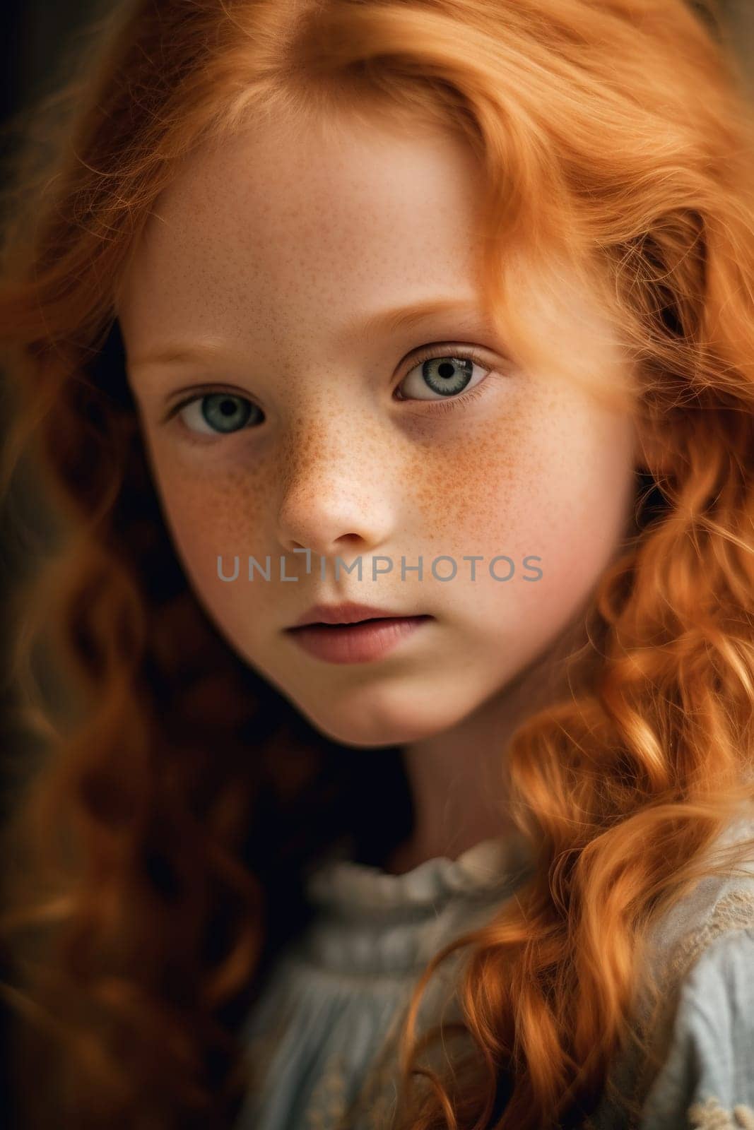 Beautiful redhead young girl with curly hairs - generative AI - AI generated