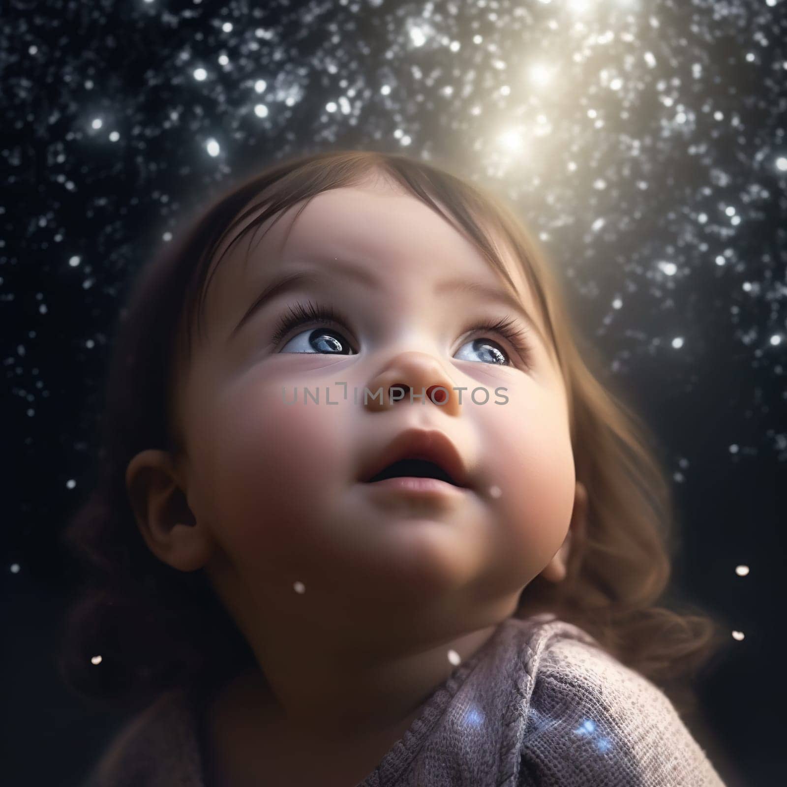 Fantasy portrait of a cute child with fairy lights - generative AI, AI generated