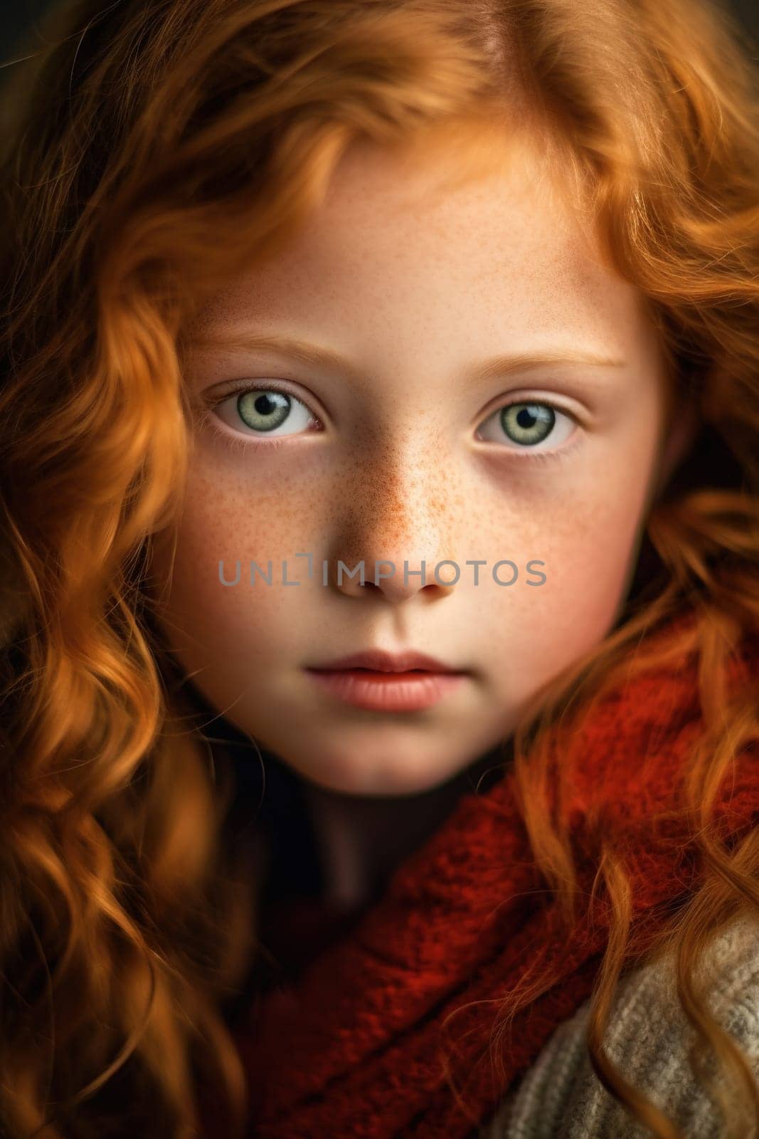 Beautiful redhead young girl with curly hairs - generative AI, AI generated by chrisroll