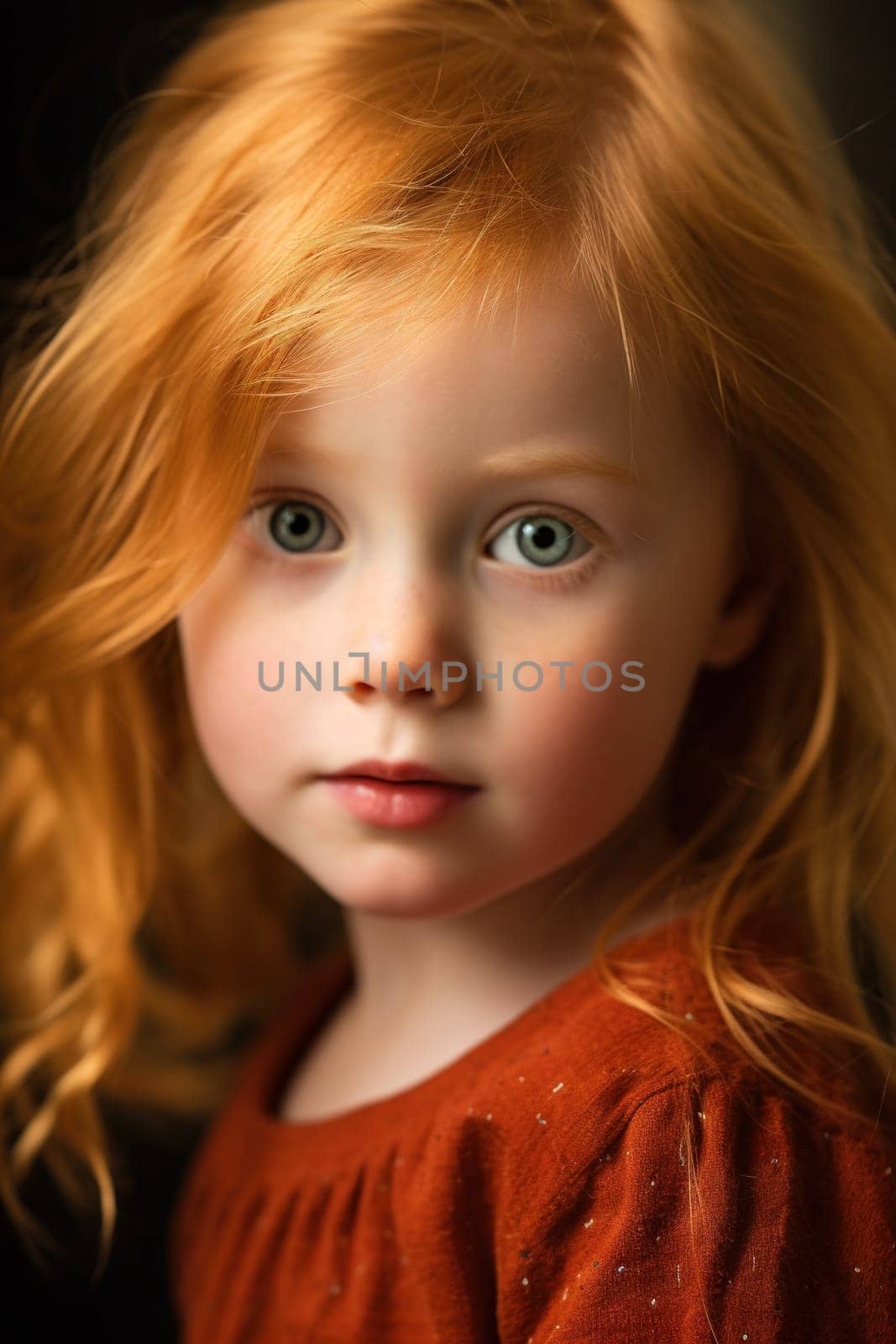 Beautiful redhead young girl with curly hairs - generative AI - AI generated