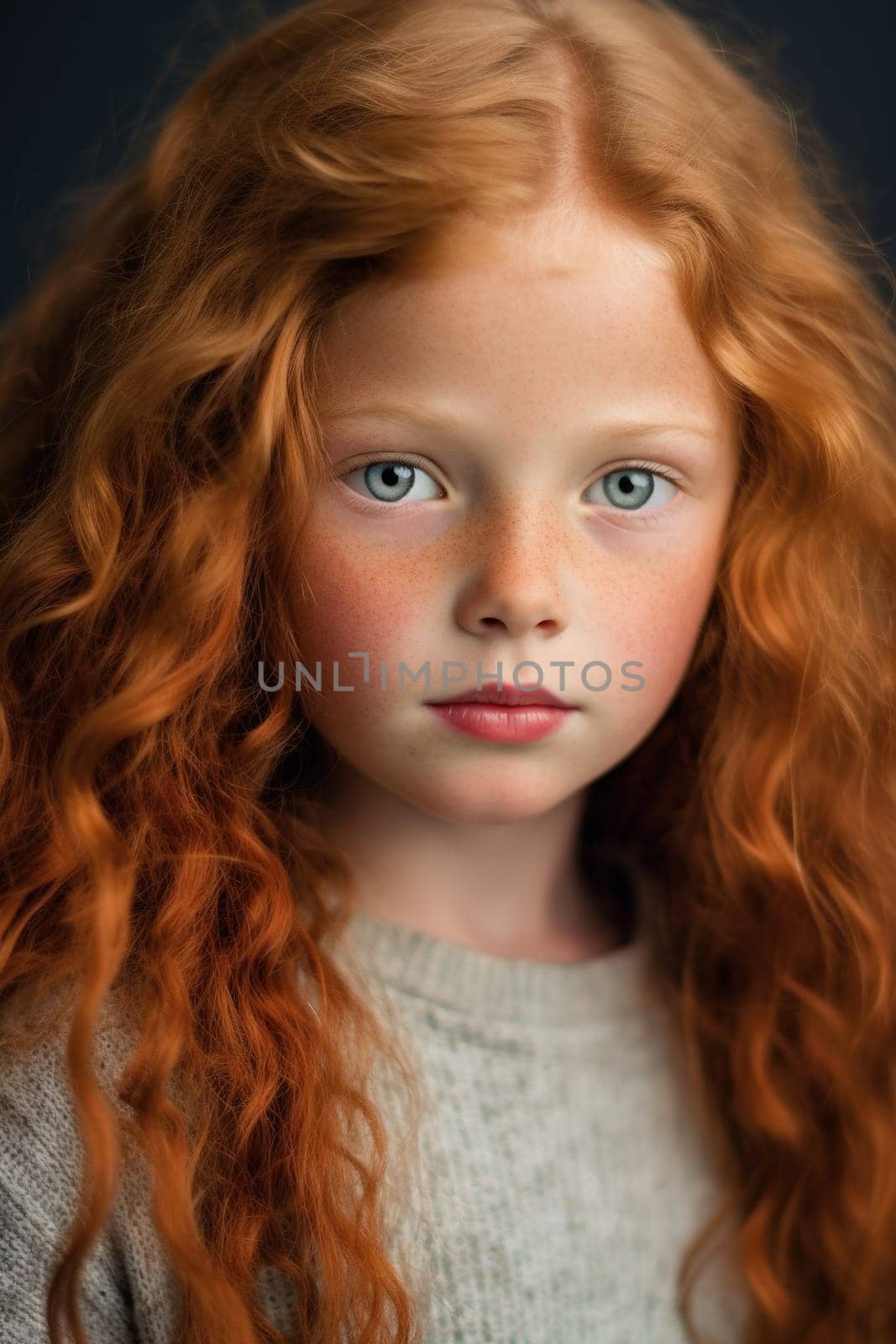 Beautiful redhead young girl with curly hairs - generative AI - AI generated