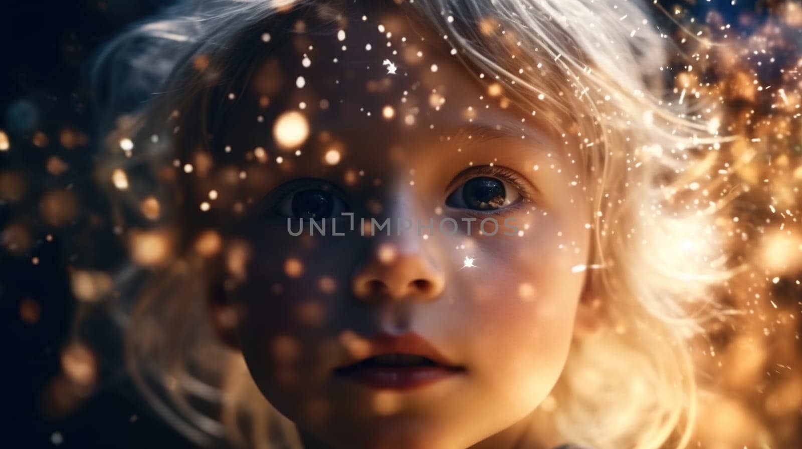 Fantasy portrait of a cute child with fairy lights - generative AI - AI generated