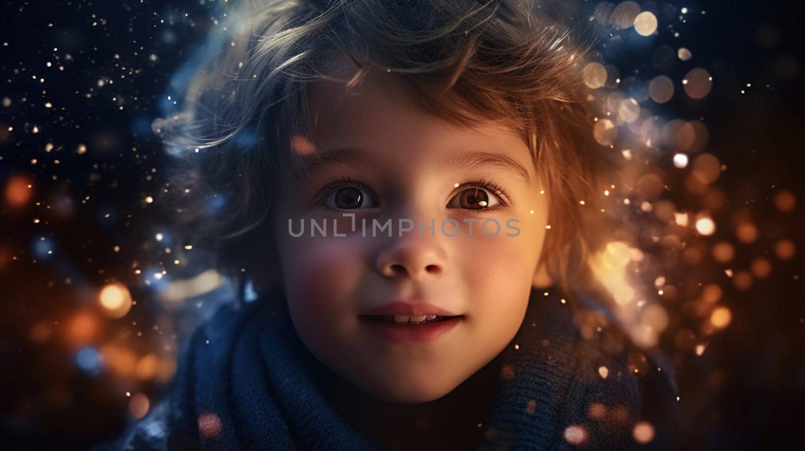 Fantasy portrait of a cute child with fairy lights - generative AI - AI generated