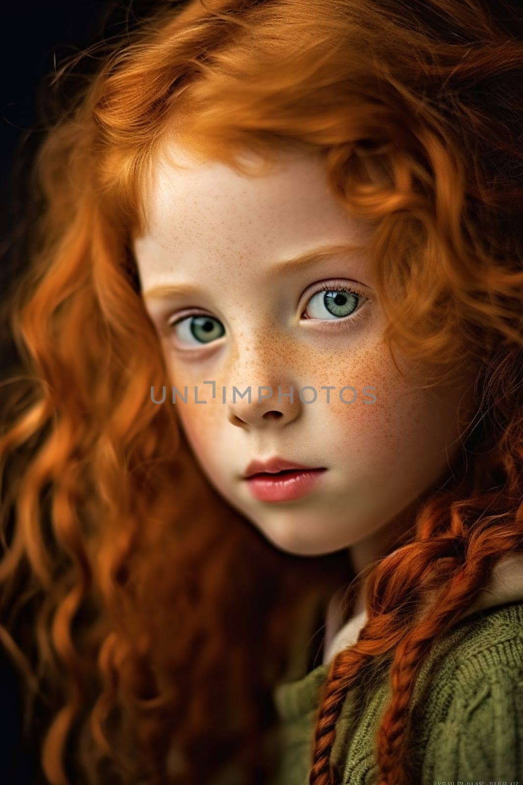 Beautiful redhead young girl with curly hairs - generative AI, AI generated by chrisroll