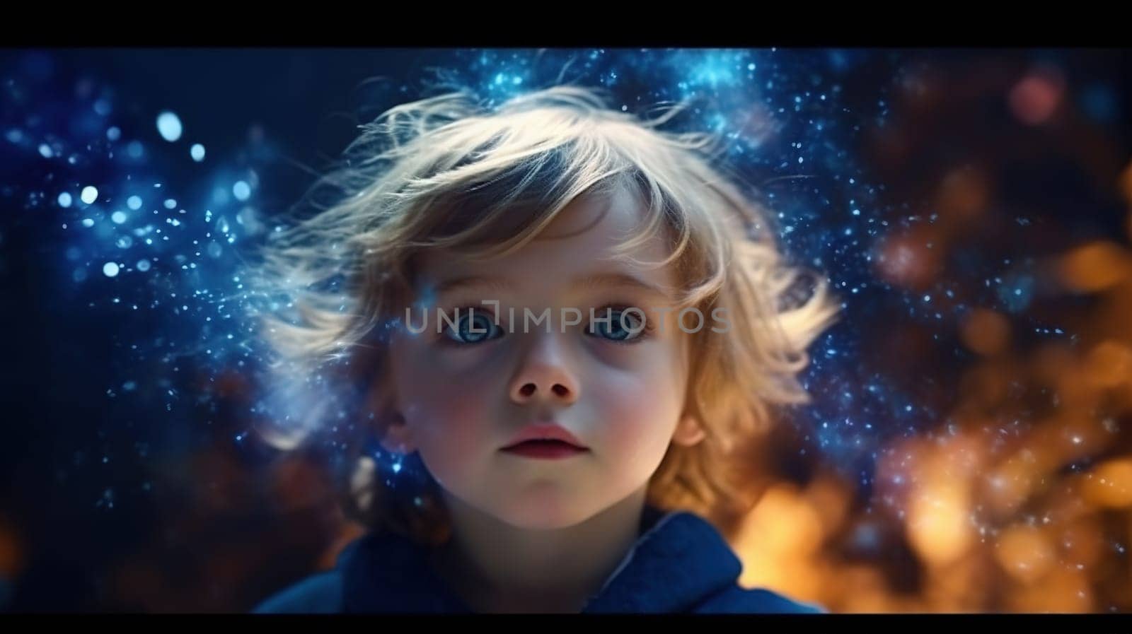 Fantasy portrait of a cute child with fairy lights - generative AI - AI generated