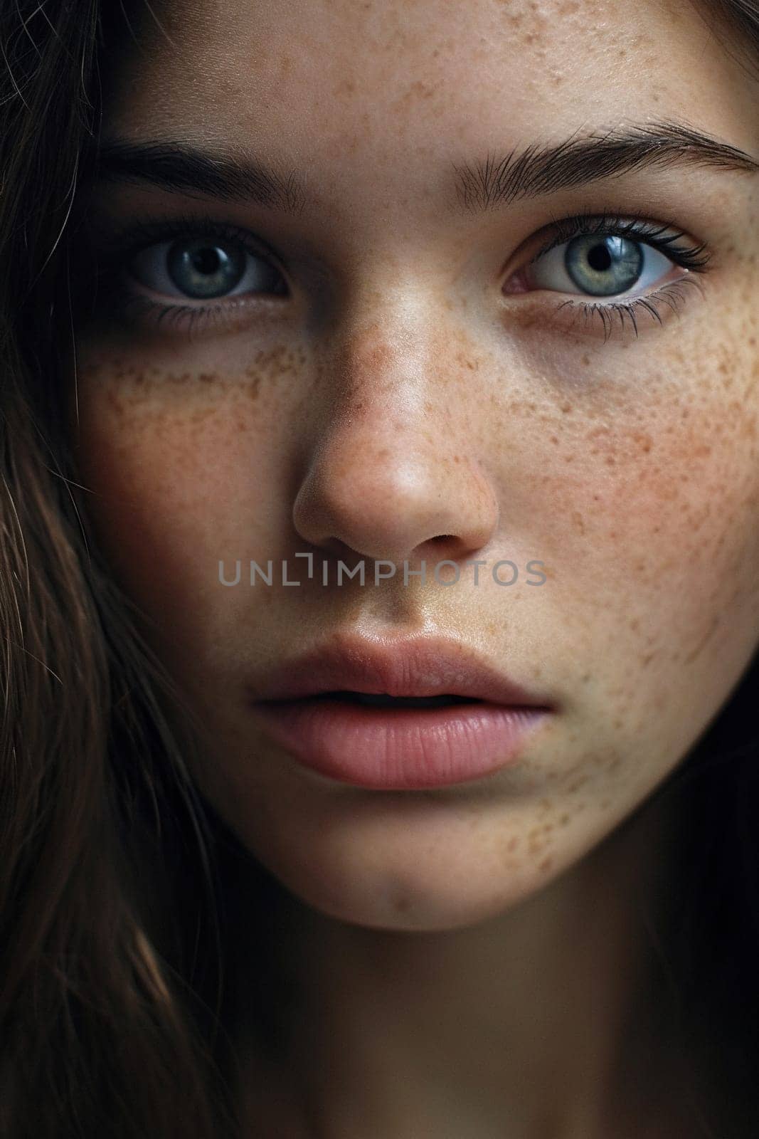 Young woman face closeup - generative AI, AI generated by chrisroll