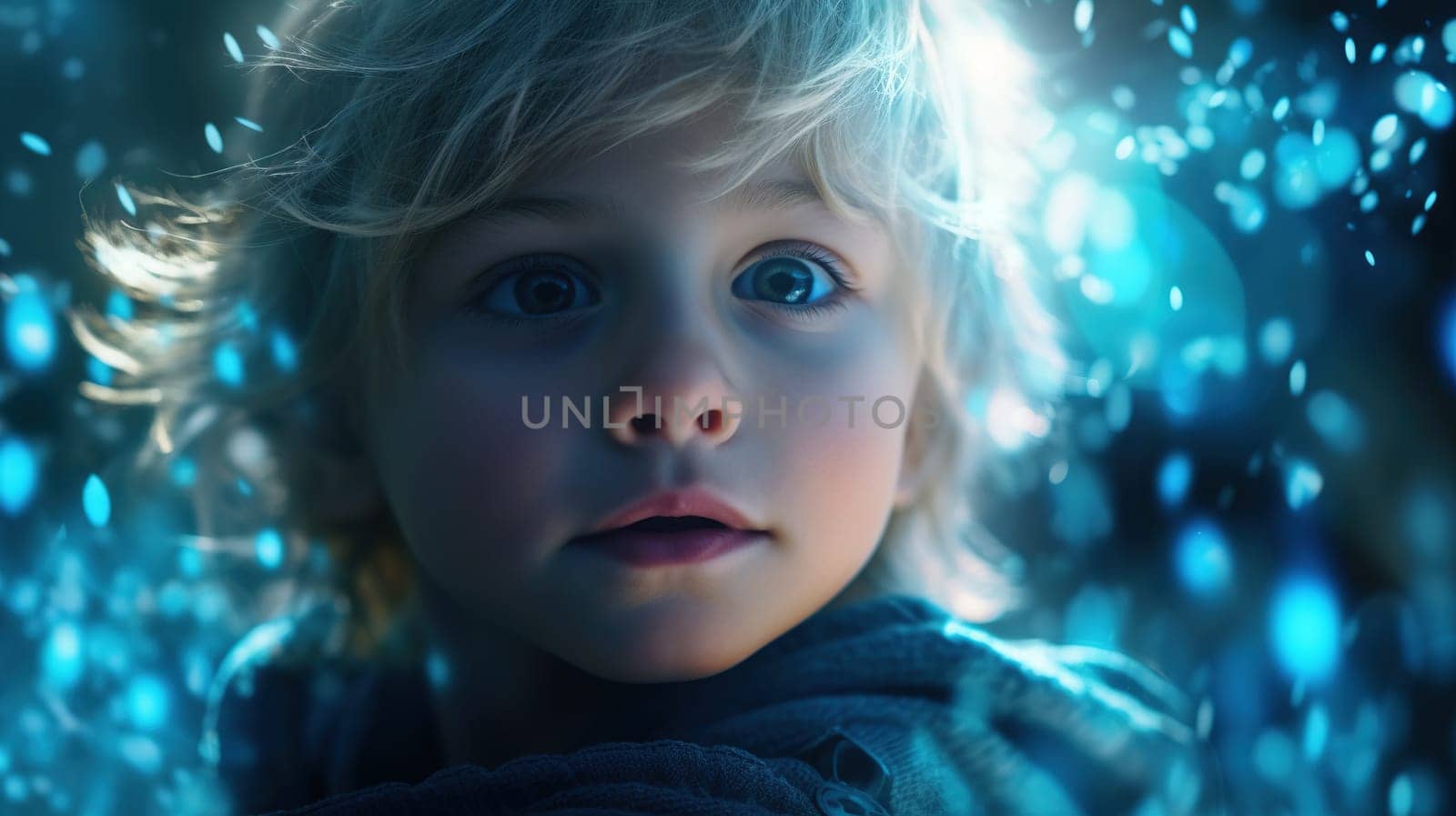 Fantasy portrait of a cute child with fairy lights - generative AI - AI generated