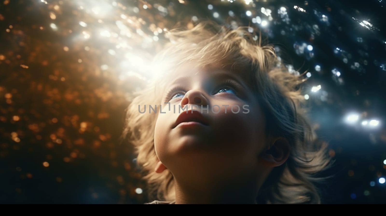 Fantasy portrait of a cute child with fairy lights - generative AI, AI generated