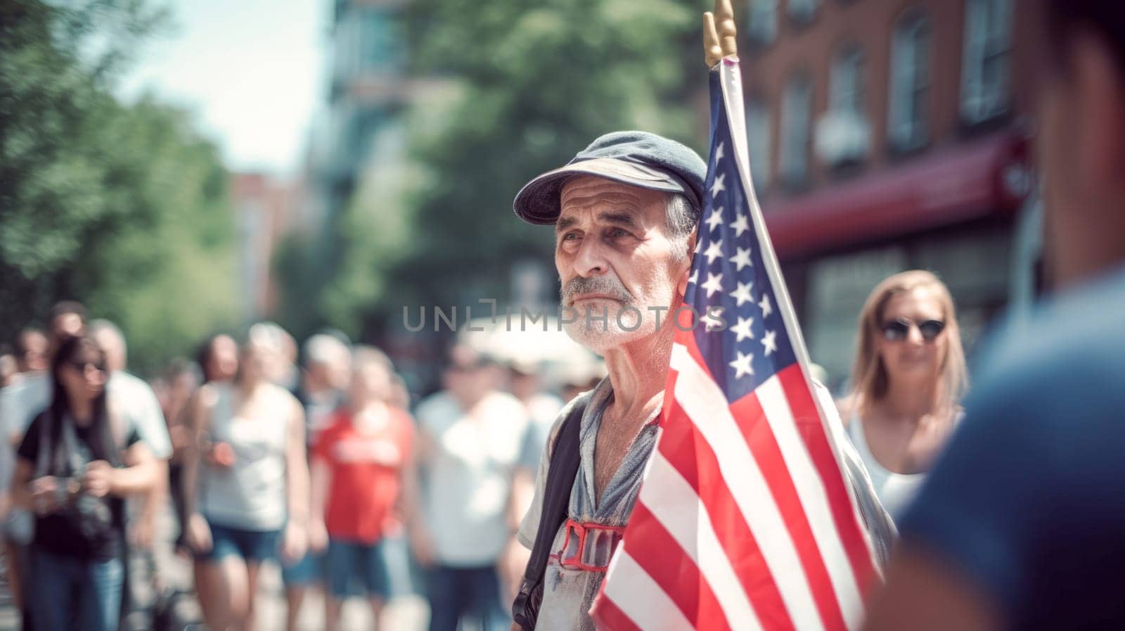 People holding the USA Flags celebrating July 4th Independence Day. Generative Ai. by JuliaDorian