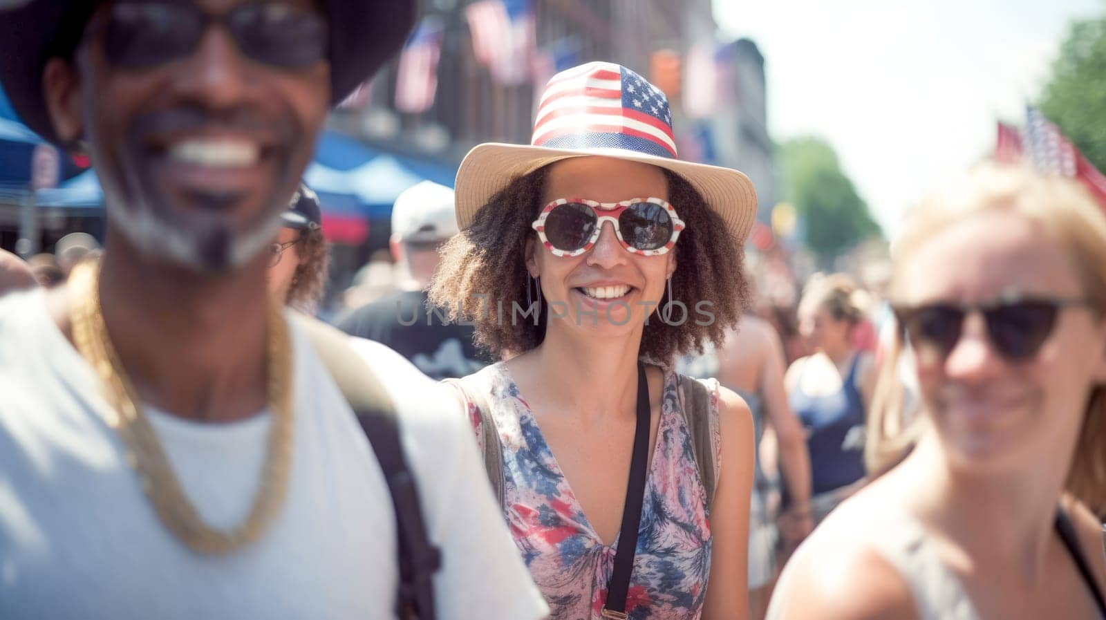 People holding the USA Flags celebrating July 4th Independence Day. Generative Ai