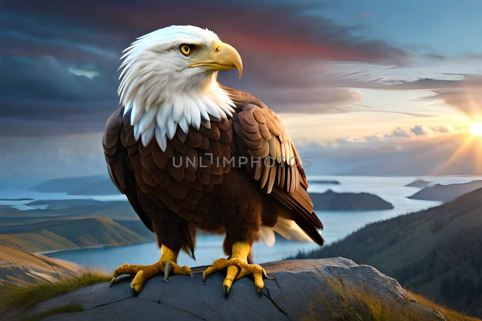 A bald eagle with a black ring in the background. 4th july independence day of us generative ai