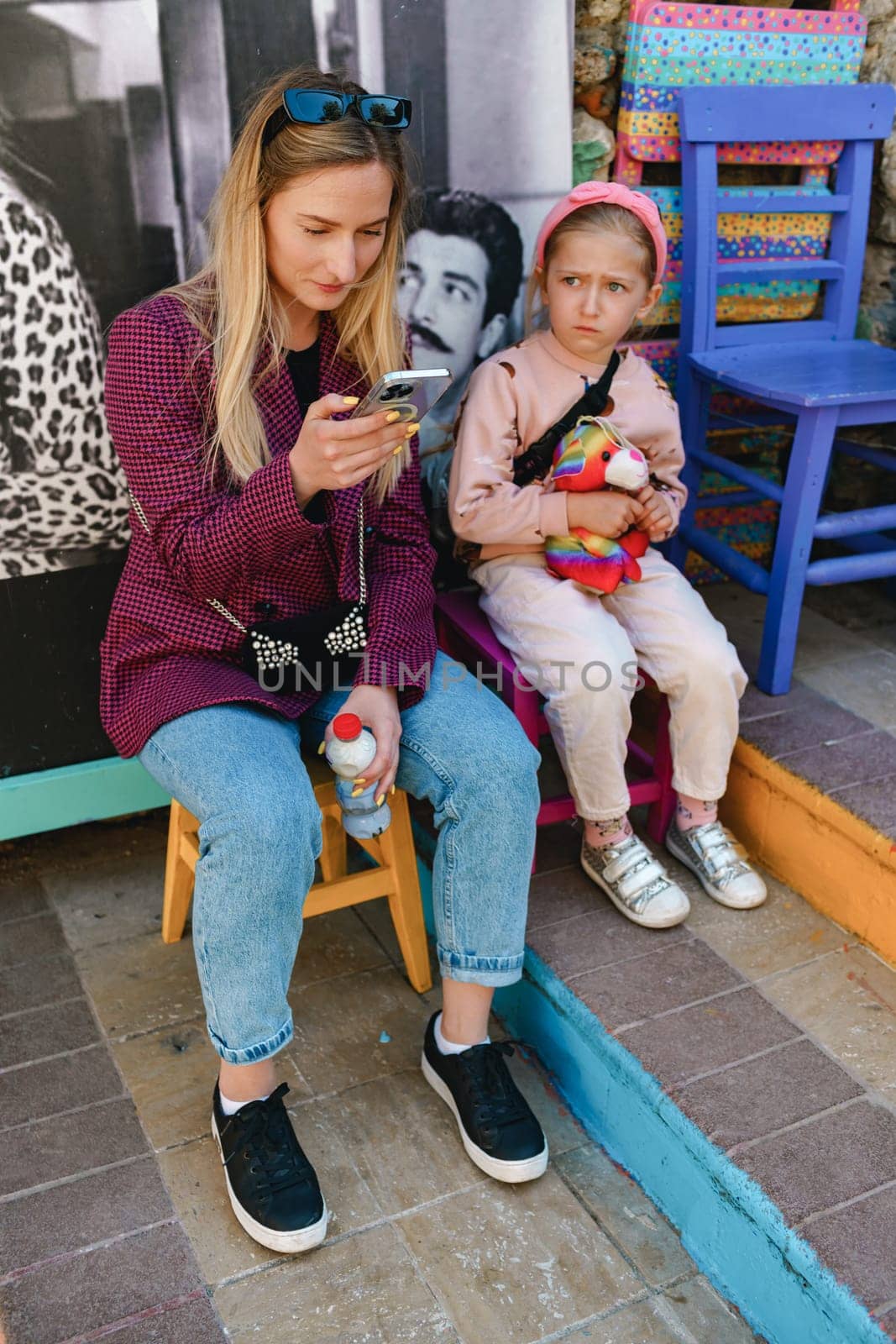 Mother and daughter on a walk in Balat district of Istanbul, Turkey