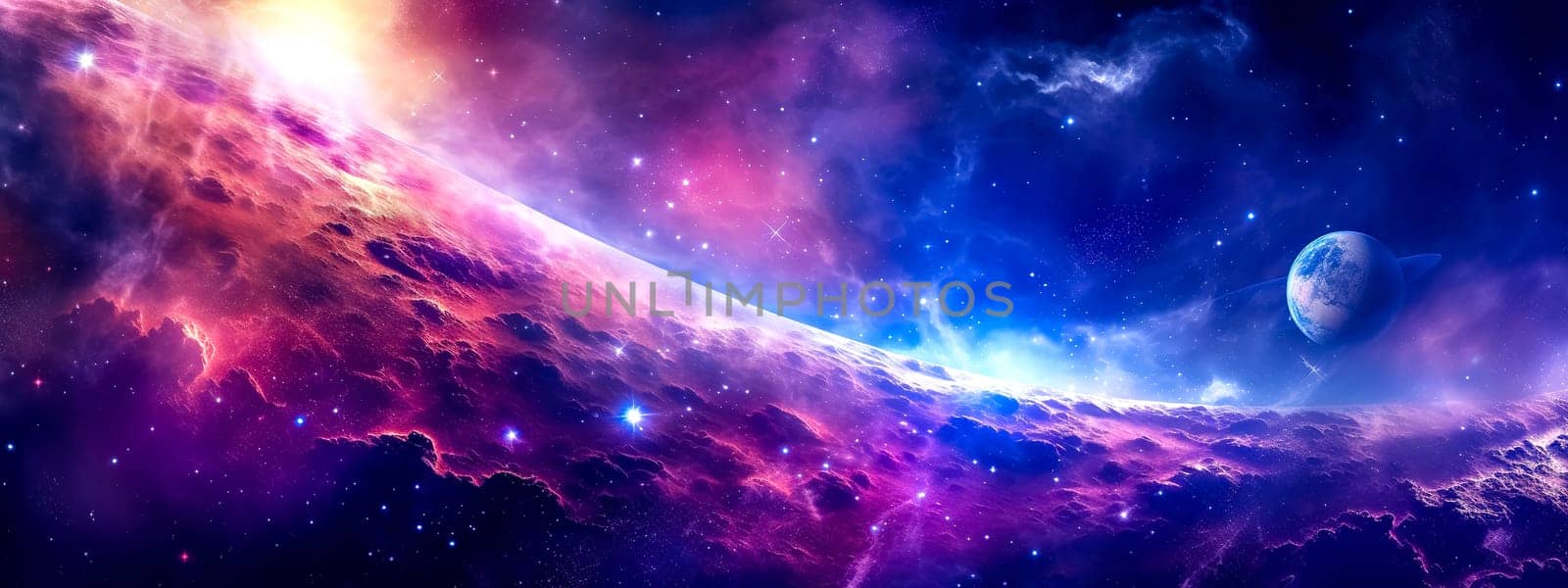 endless fascinating universe, banner with copy space, made with Generative AI. High quality illustration