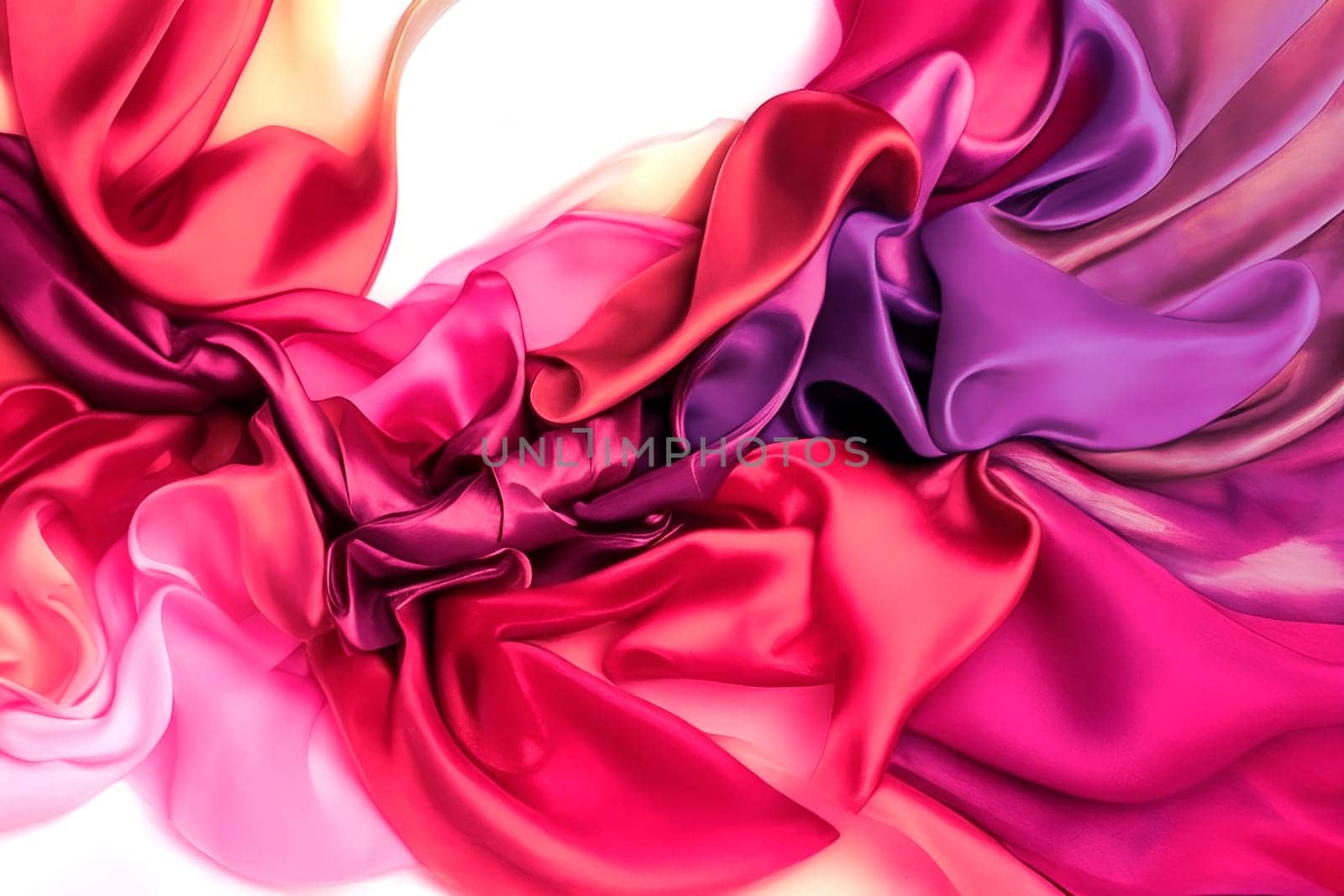 The Texture of the Silk or Satin Fabric of Pink-Red-Magenta-Purple Colors, Horizontal Background Illustration for Banner, Wallpaper, Poster, Cover. Generative AI.