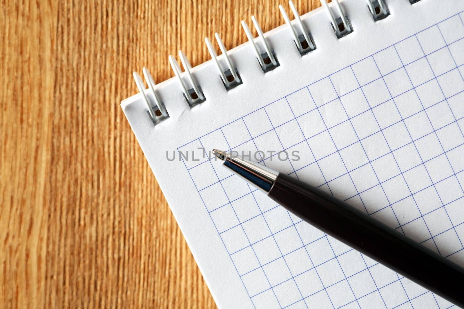 Business concept. One pen on blank open spiral notebook