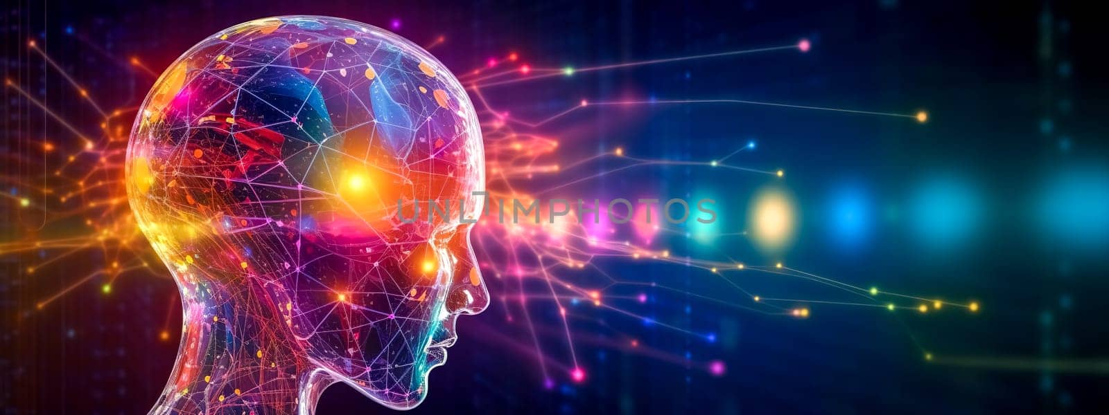 neural networks and artificial intelligence, machine learning, banner with copy space, made with Generative AI. High quality illustration