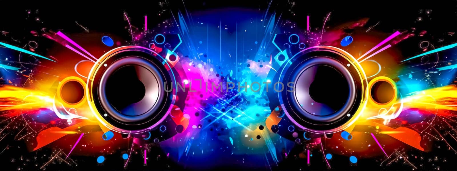 digital music, sheet music, abstract background banner, bass speakers, made with Generative AI. High quality illustration