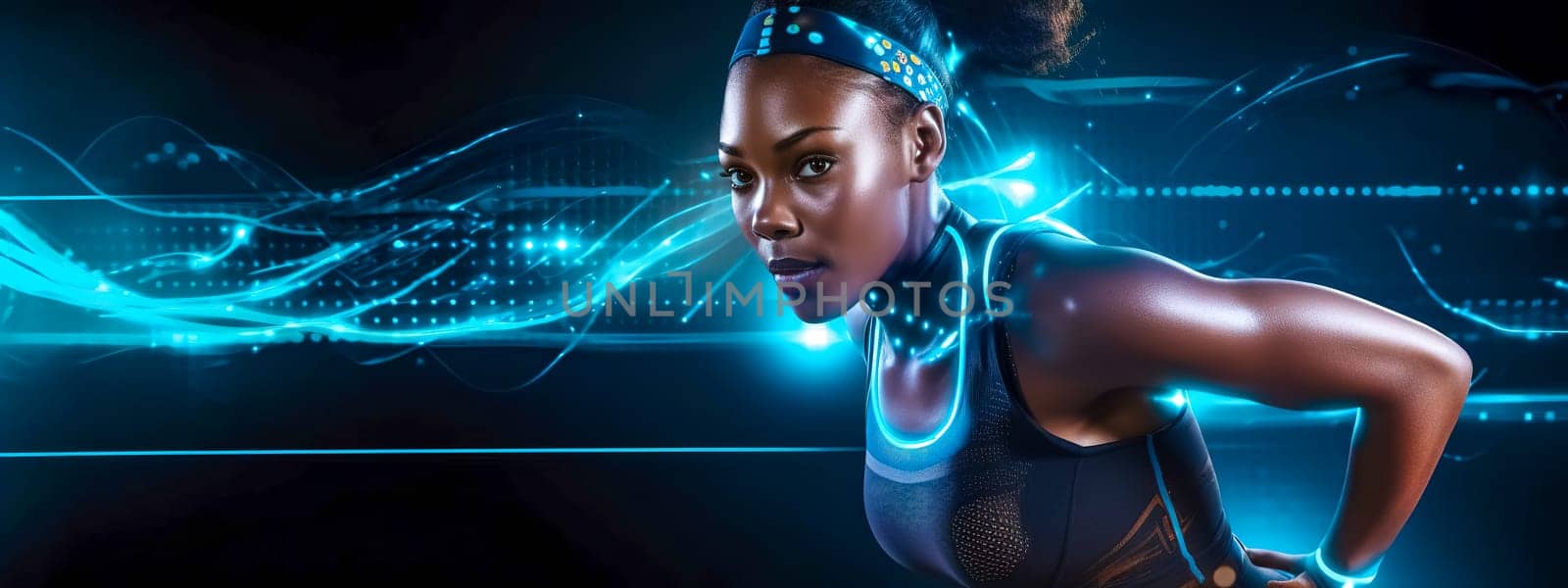 sport and digital technology, measurement and diagnostics, banner, made with Generative AI. High quality illustration