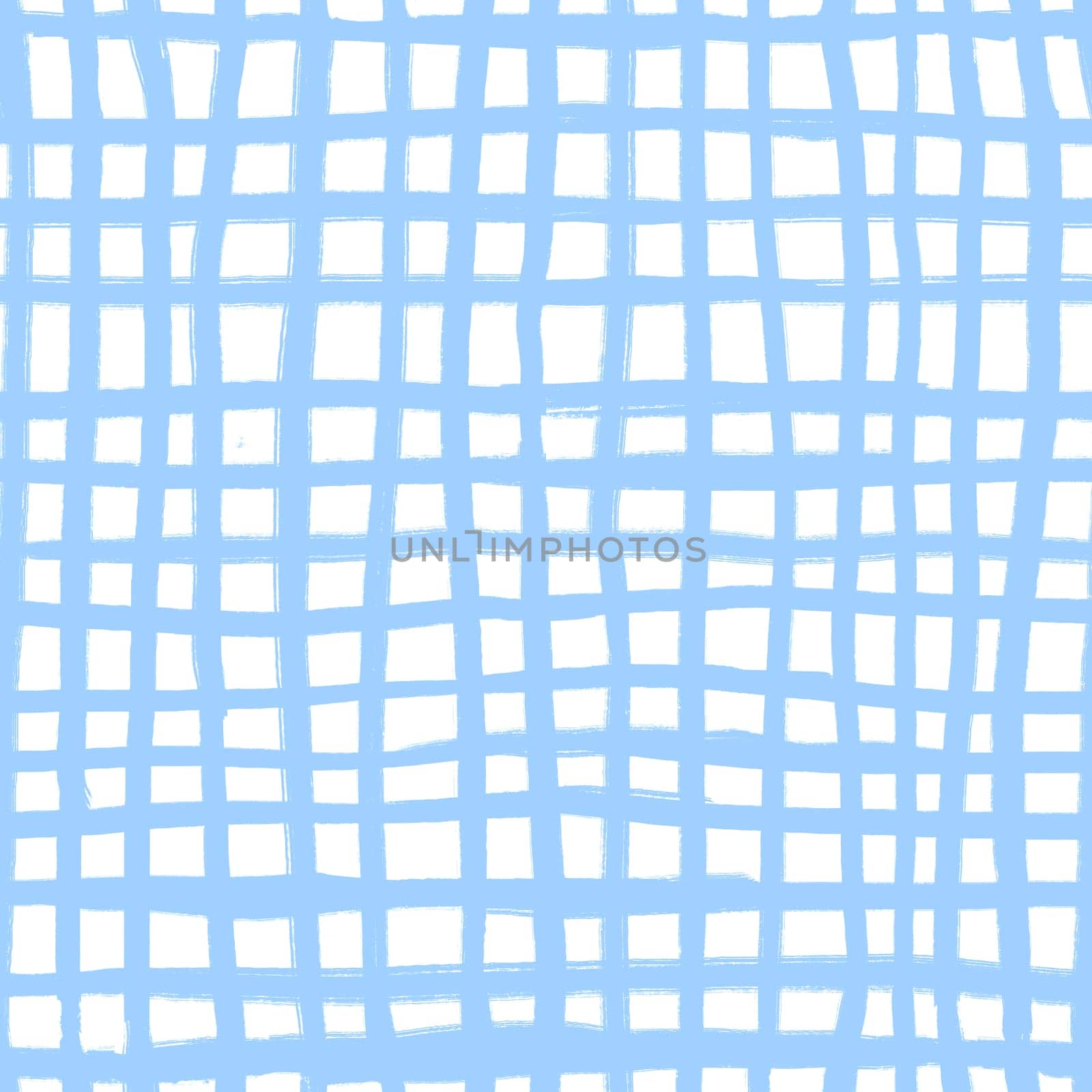 Hand drawn seamless pattern with blue plaid tartan on white background. Turquoise gingham tablecloth retro design, scottish modern abstract geometric print, cotton fashion blanekt flannel checkered checks. by Lagmar