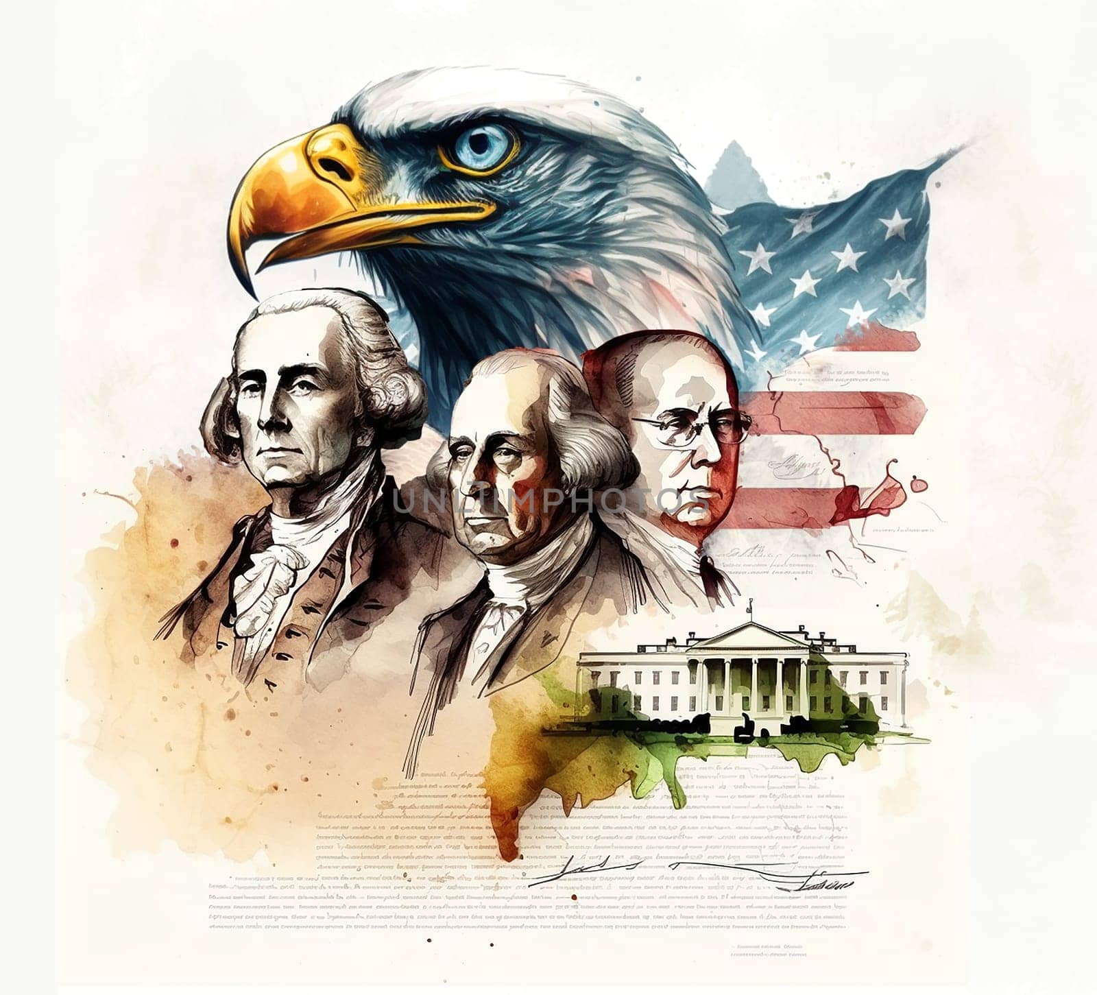 a watercolor drawing of an American symbols by milastokerpro