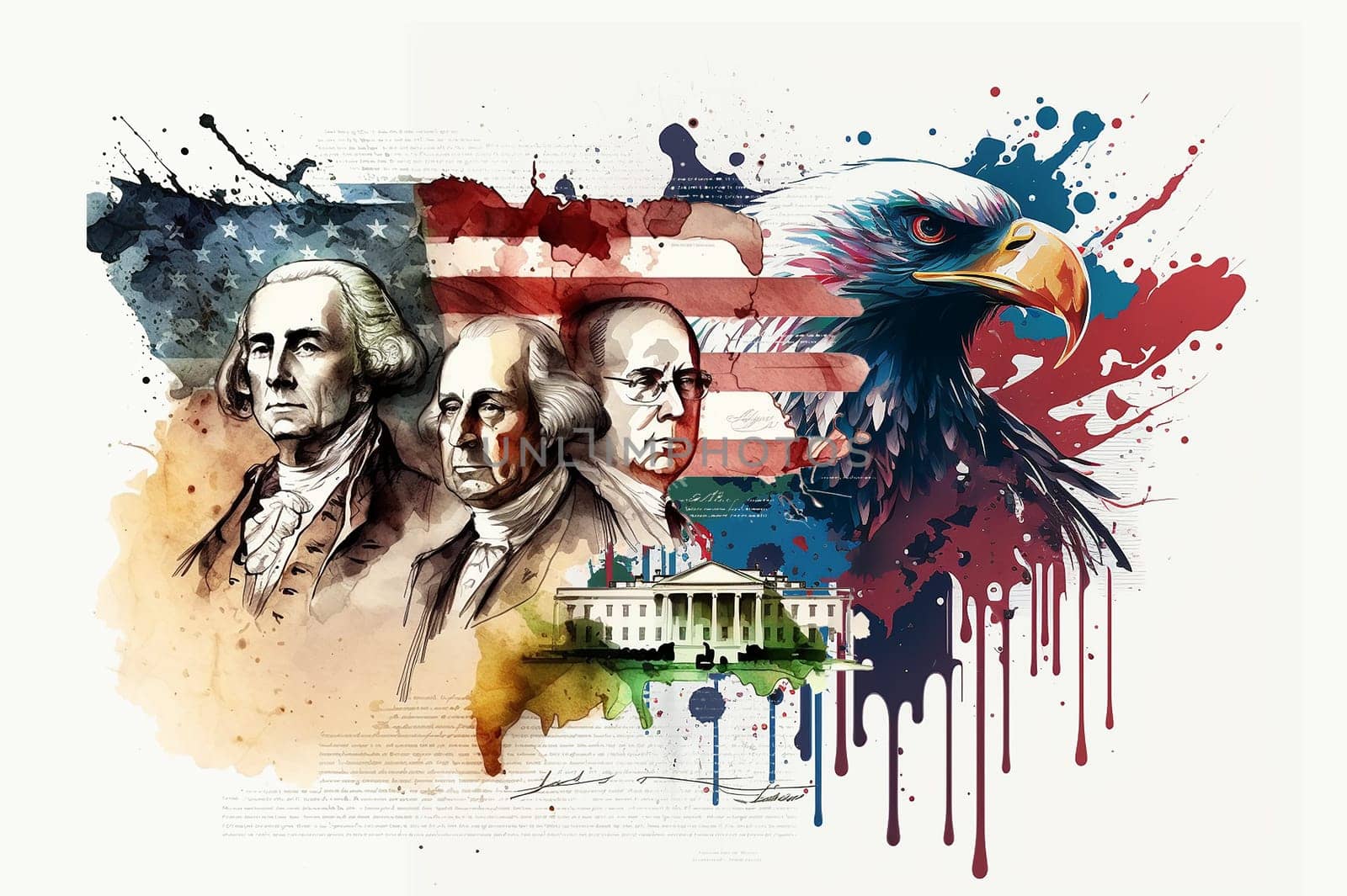 a watercolor drawing of an American symbols by milastokerpro