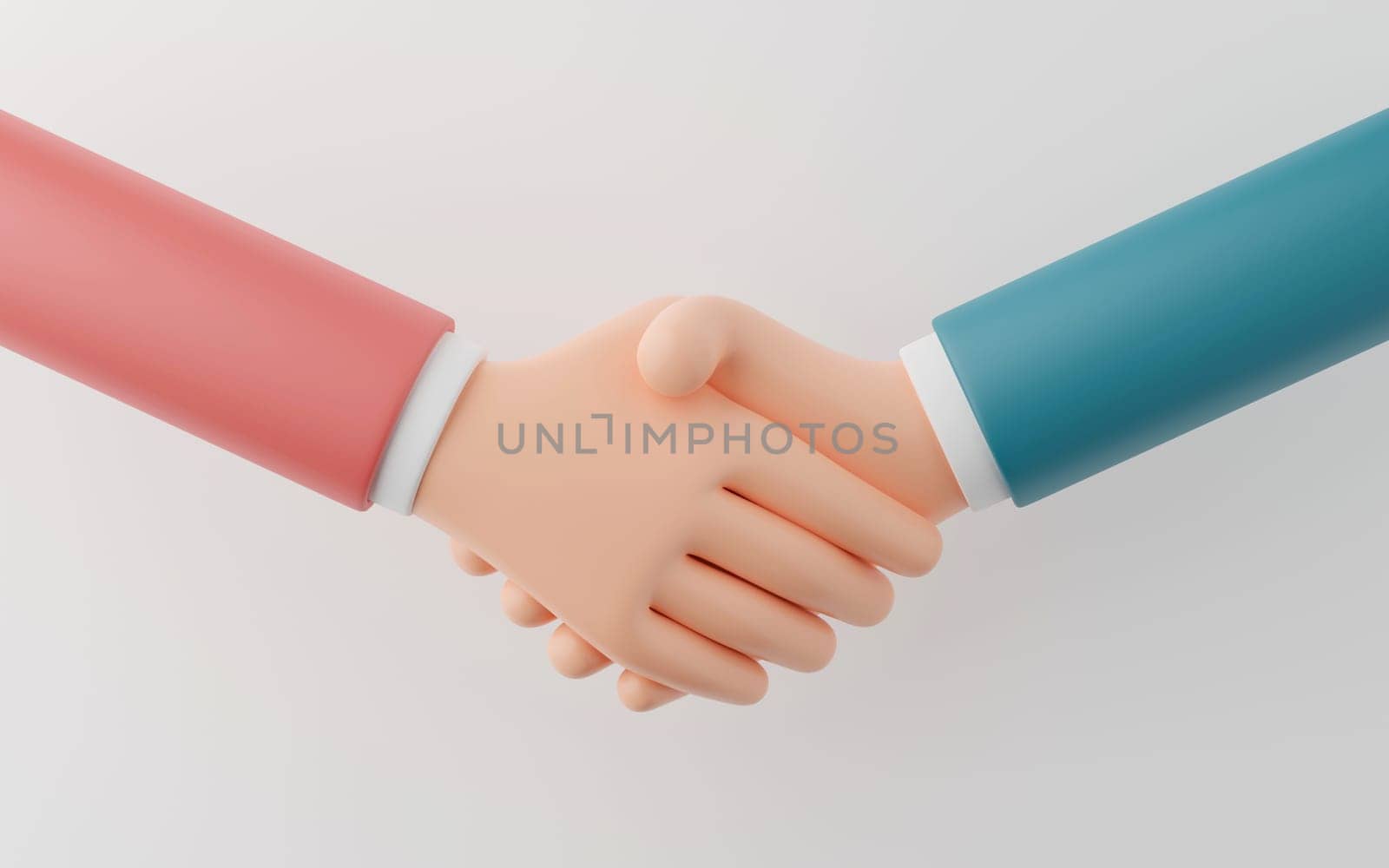 Hand of businessman make a handshake on white background, 3d illustration. by nutzchotwarut
