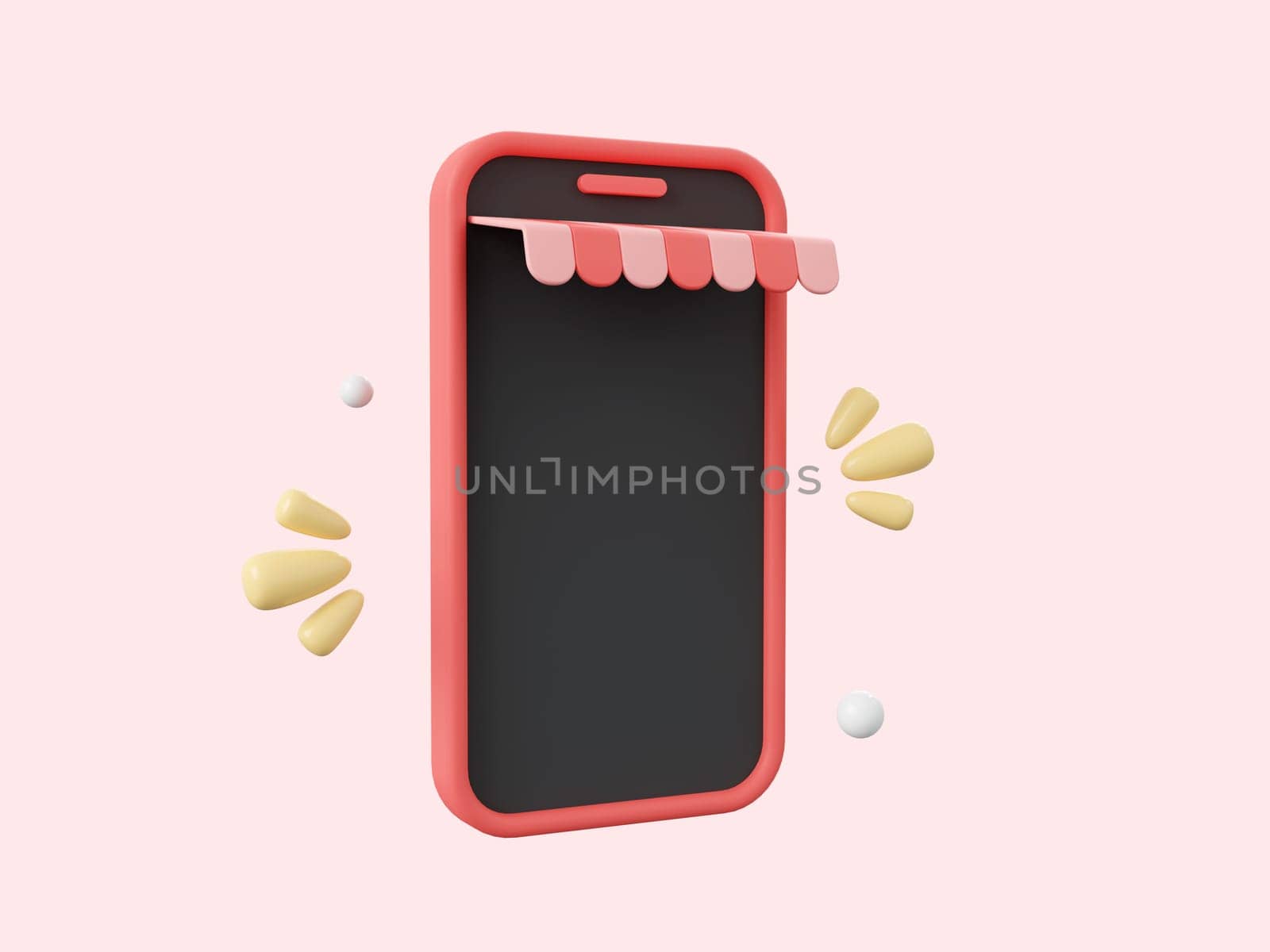 Smartphone mockup 3d cartoon icon isolated on pink background, 3d illustration.