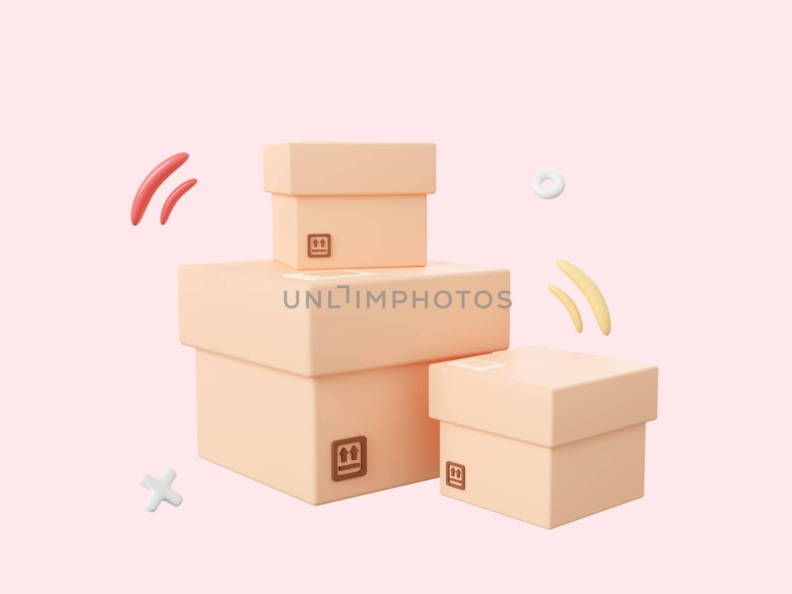 Parcel box, 3d cartoon icon isolated on pink background, 3d illustration. by nutzchotwarut