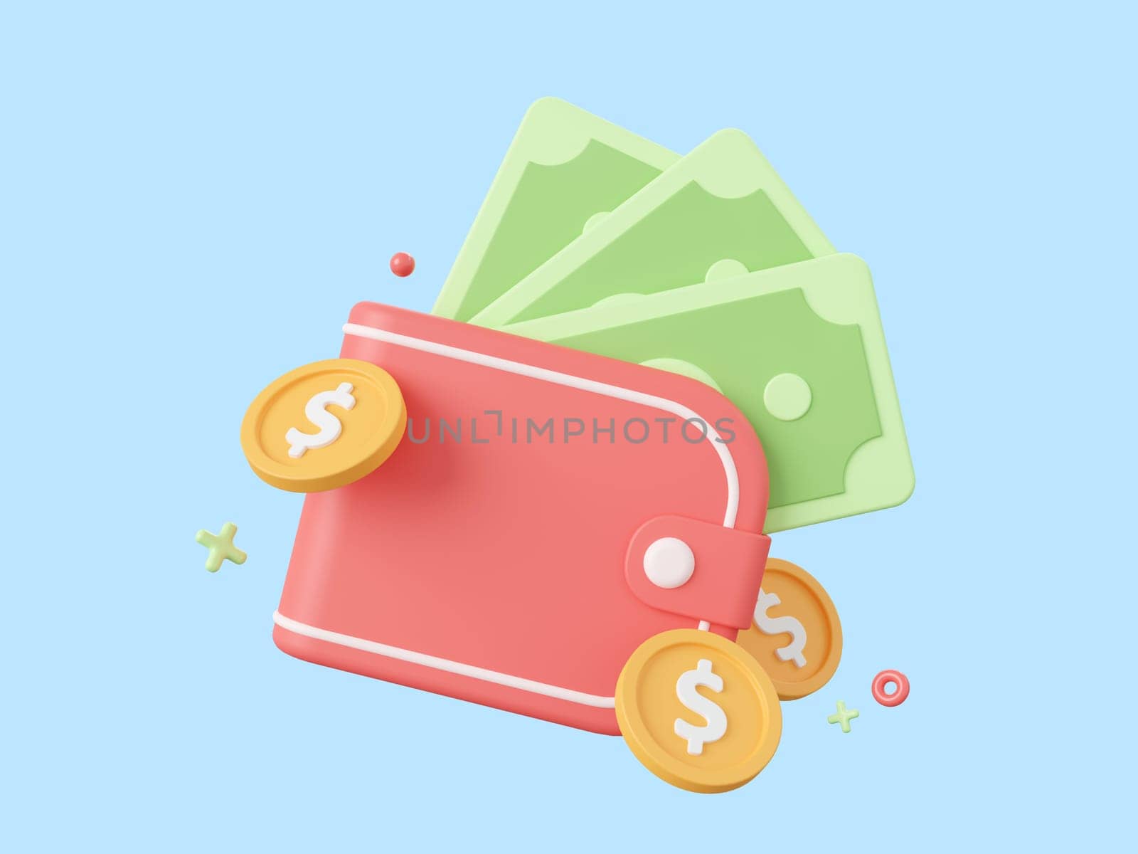 3d cartoon design illustration of Wallet with dollar coin and banknote. by nutzchotwarut
