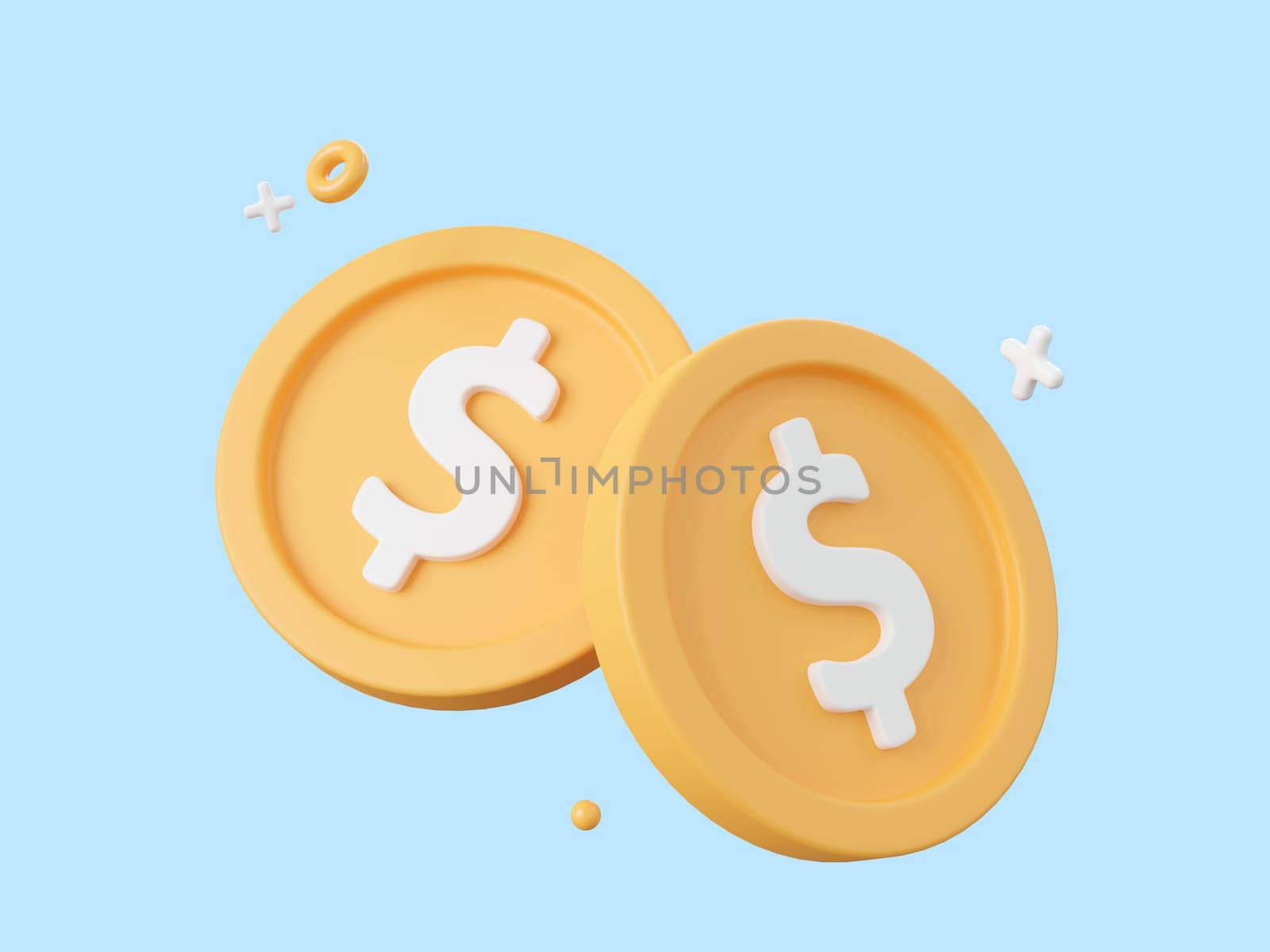 3d cartoon design illustration of Dollar coin on blue background.