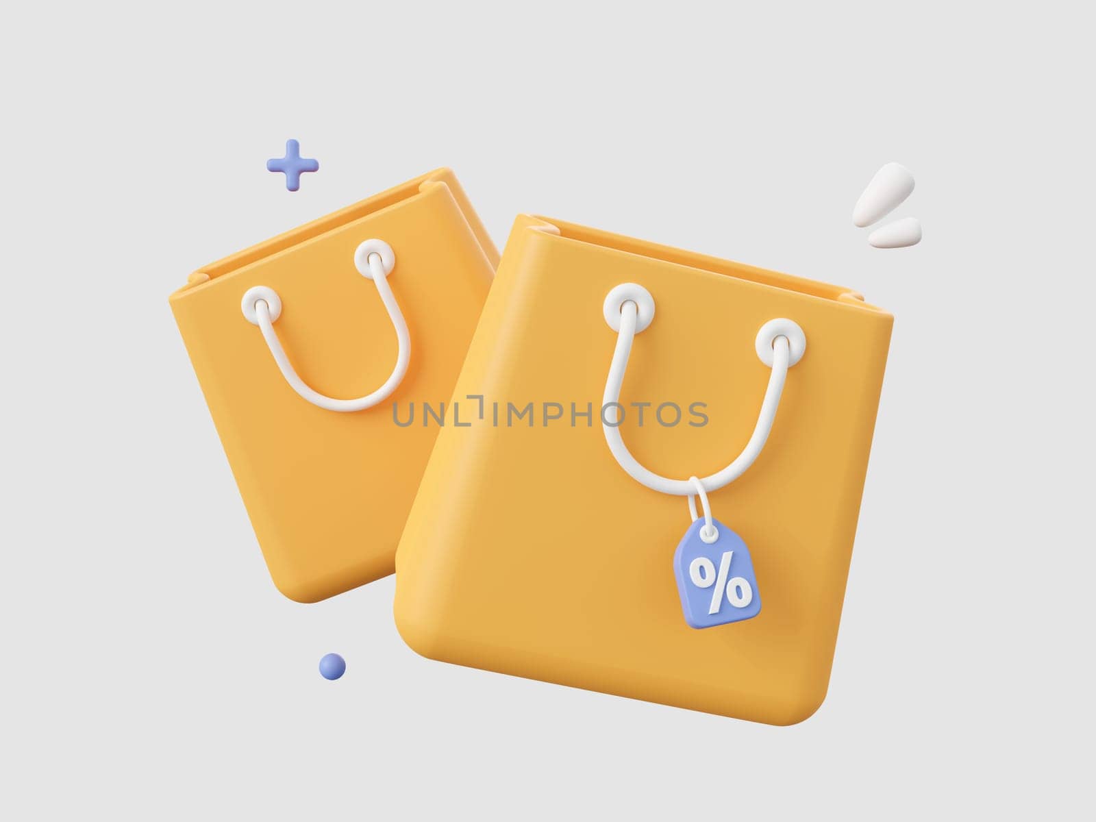 3d cartoon design illustration of Shopping bags with discount tag. Shopping online concept. by nutzchotwarut