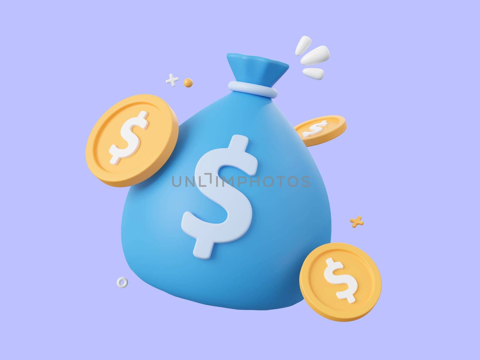 3d cartoon design illustration of Money bag and dollar coin, Money savings concept. by nutzchotwarut