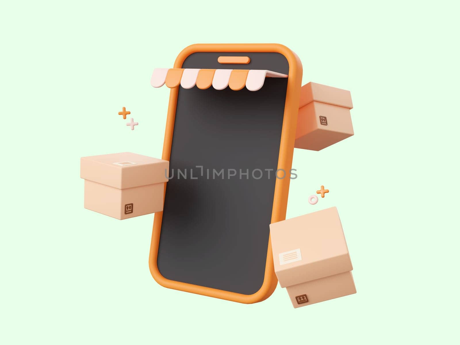 3d cartoon design illustration of Smartphone with parcel boxes, Shopping online on mobile concept. by nutzchotwarut