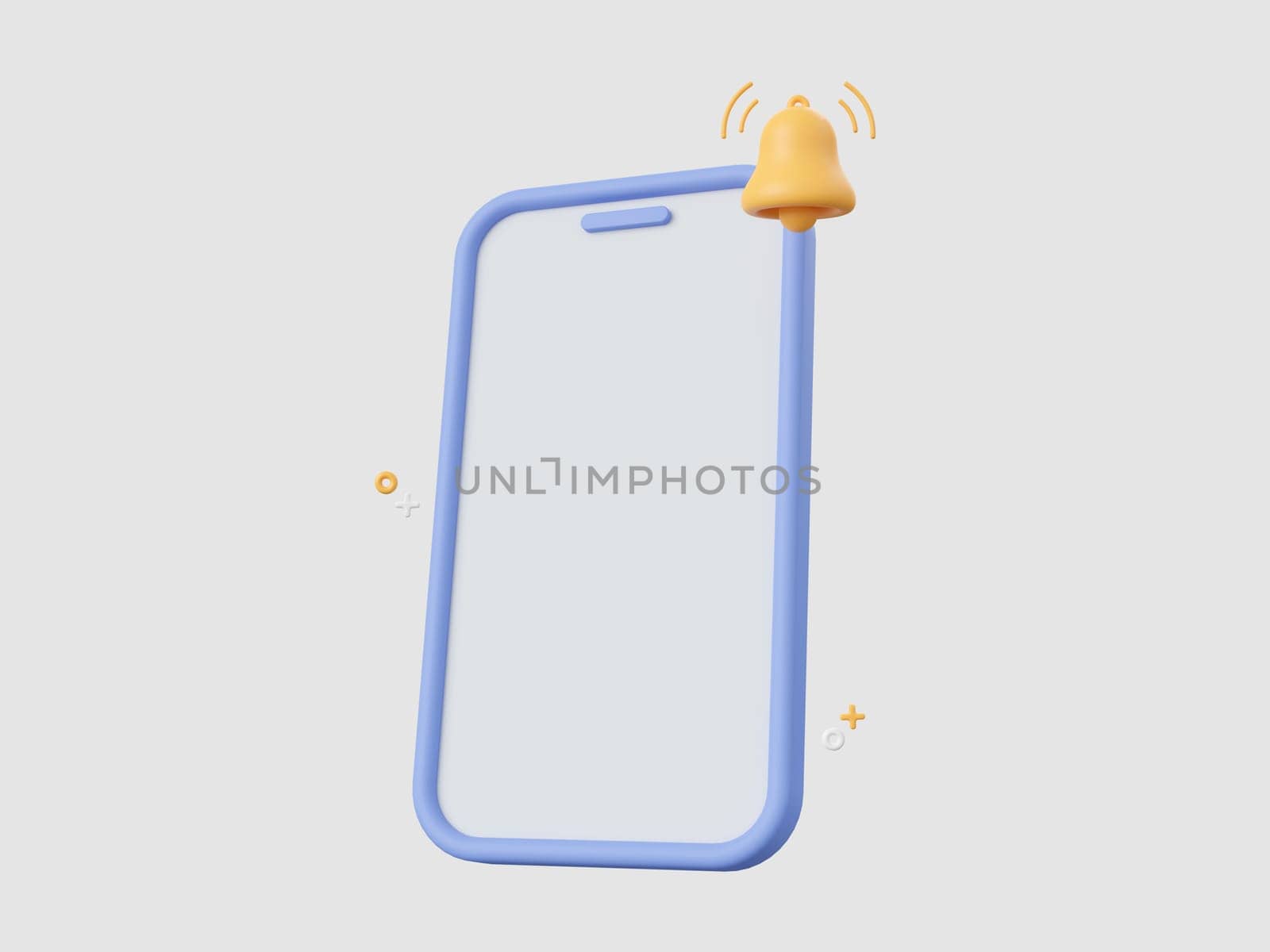 3d cartoon design illustration of Blank screen smartphone with bell, notifications on mobile. by nutzchotwarut