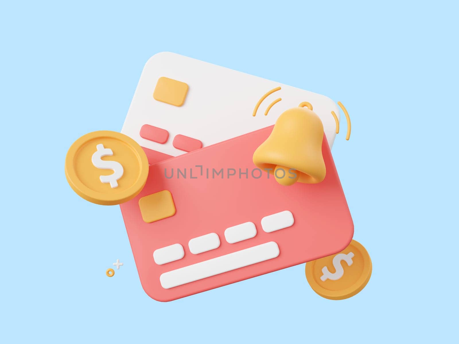 3d cartoon design illustration of Credit card with bell notification icon, payment notification, payment due date, reminder notification concept. by nutzchotwarut