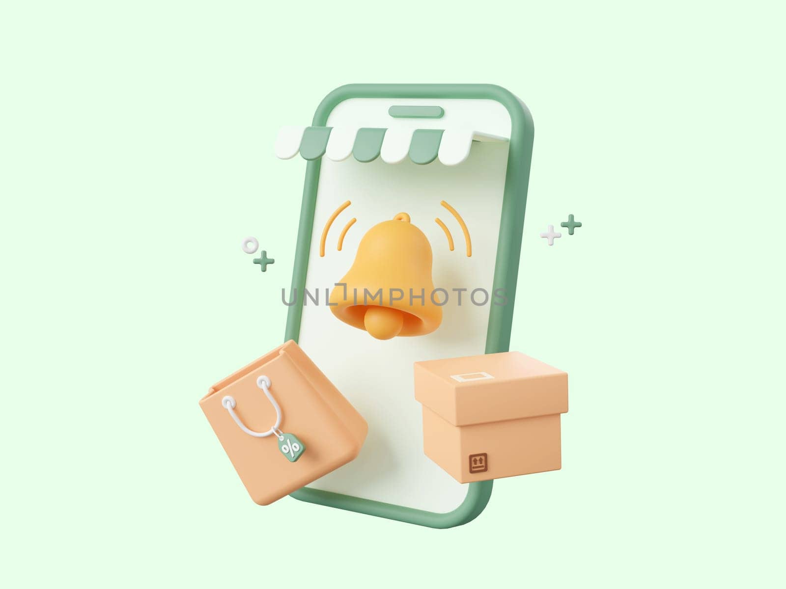 3d cartoon design illustration of Smartphone with notification for online shopping, discount coupon and special offer promotion. by nutzchotwarut