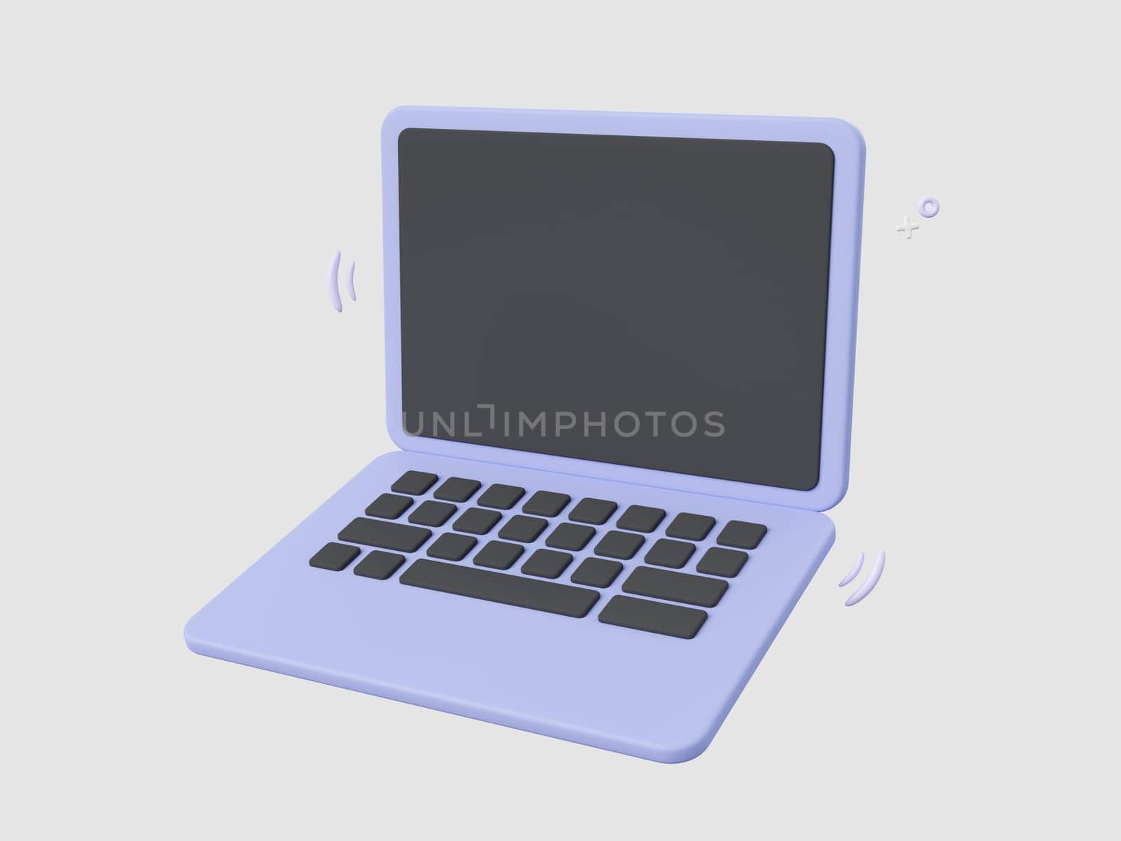 3d cartoon design illustration of minimal laptop with empty screen mockup. by nutzchotwarut