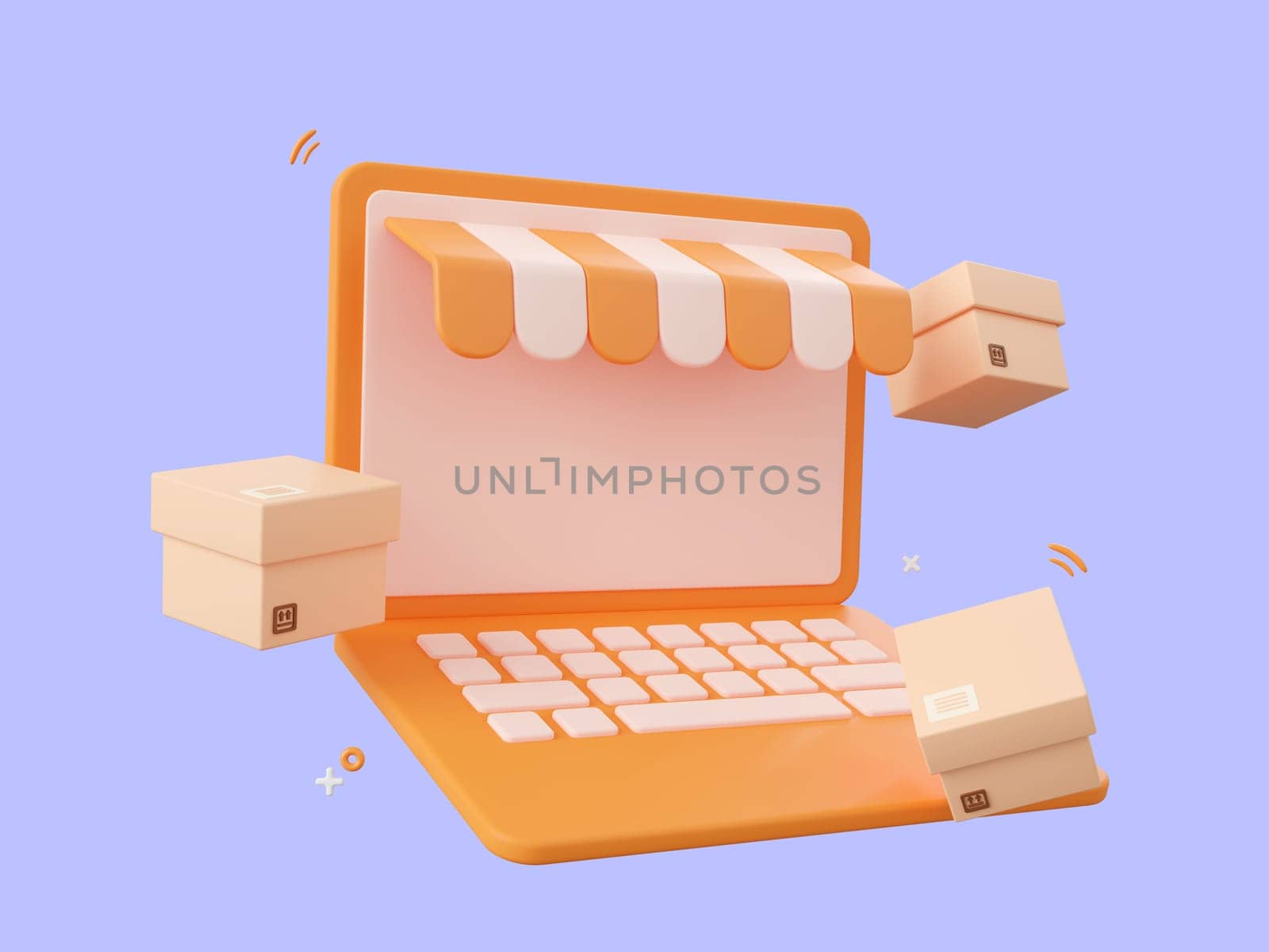 3d cartoon design illustration of Laptop with parcel boxes, Shopping and delivery online concept. by nutzchotwarut