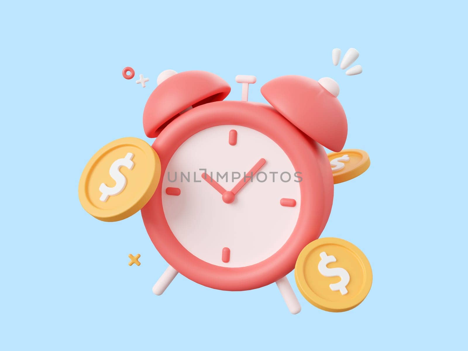 3d cartoon design illustration of alarm clock with dollar coin, Investment and savings concept. by nutzchotwarut