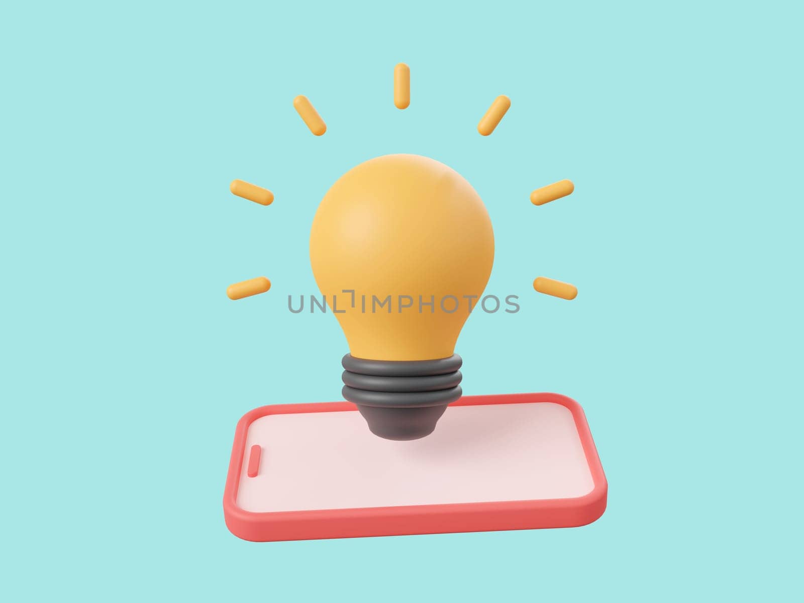 3d cartoon design illustration of Smartphone with light bulb, Startup business idea concept. by nutzchotwarut